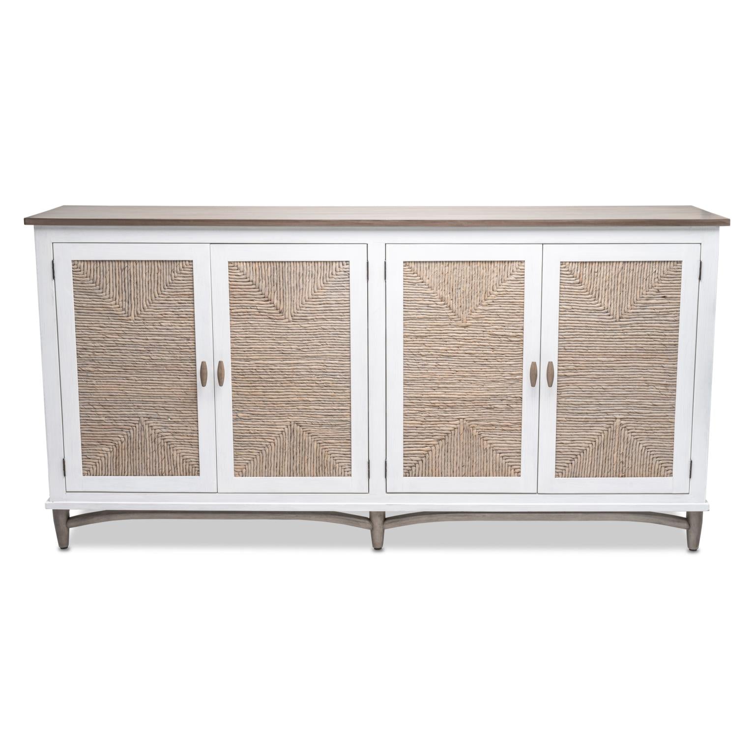 Port Royale 4-Door Credenza. Sea Drift/White Finish.