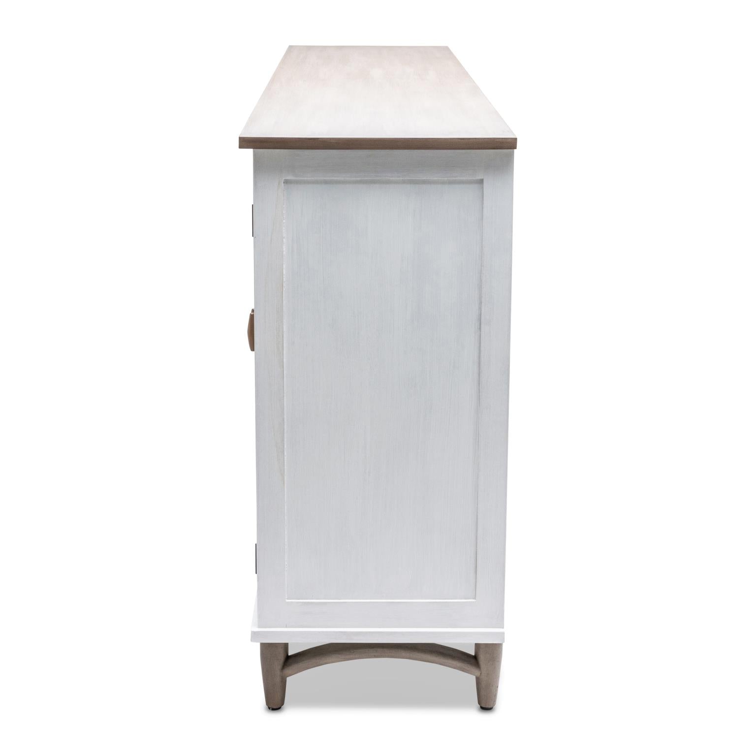Port Royale 4-Door Credenza. Sea Drift/White Finish.