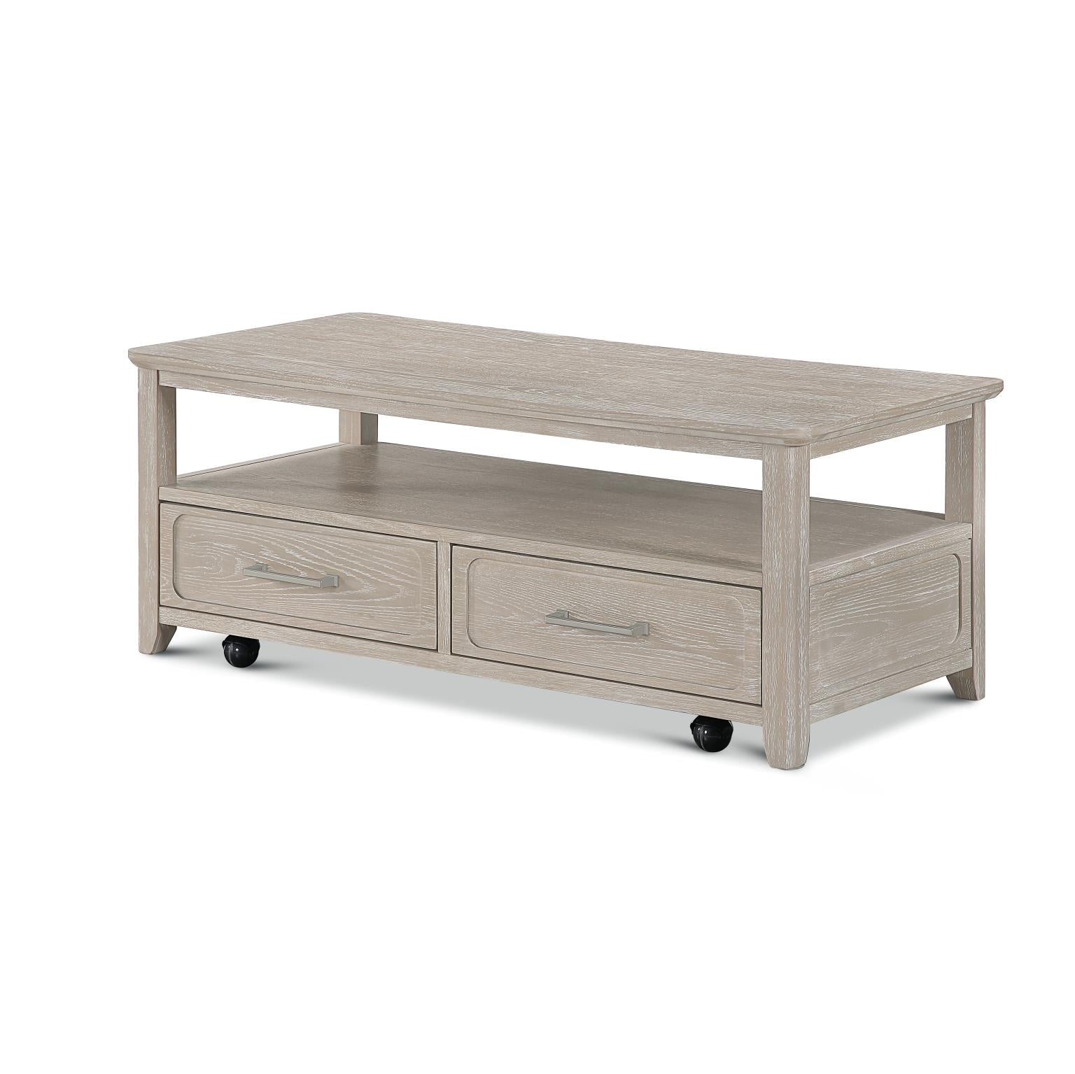 Cape May Cocktail Table w/ Casters. Glazed Driftwood Finish