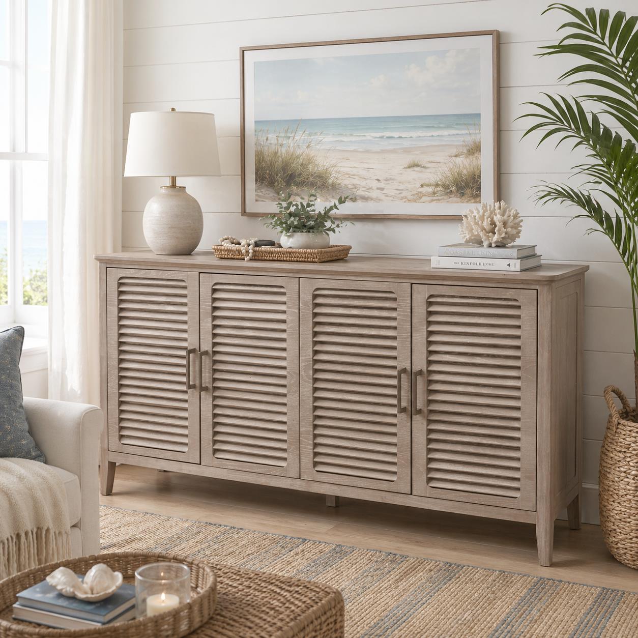 Cape May 4-Door Credenza. Glazed Driftwood Finish