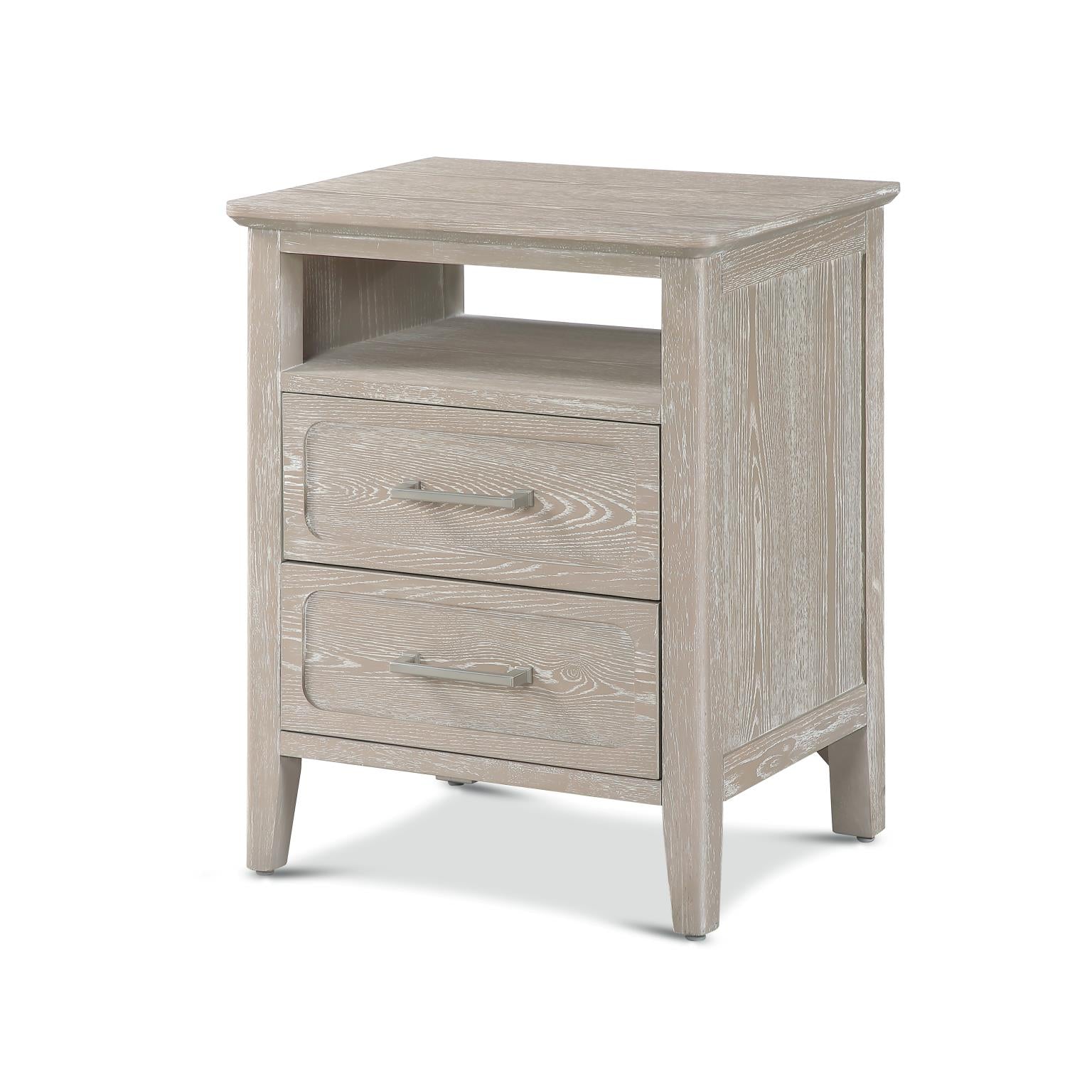 Cape May 2 Drawer Nightstand w/ USB A + C. Glazed Driftwood Finish