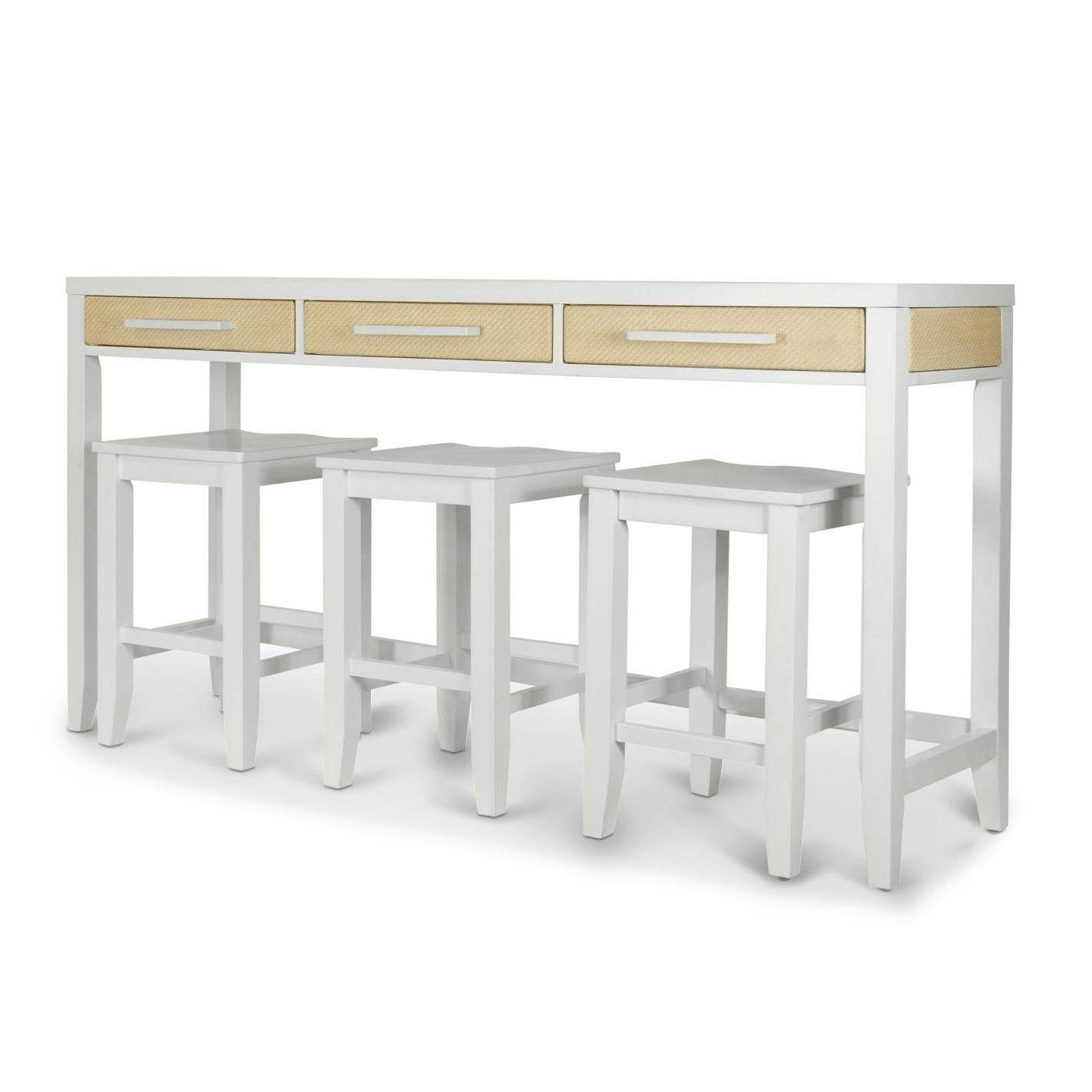 Miramar 3-Drawer Console and 3 Stools - Complete Set. Sand and Stark White finish