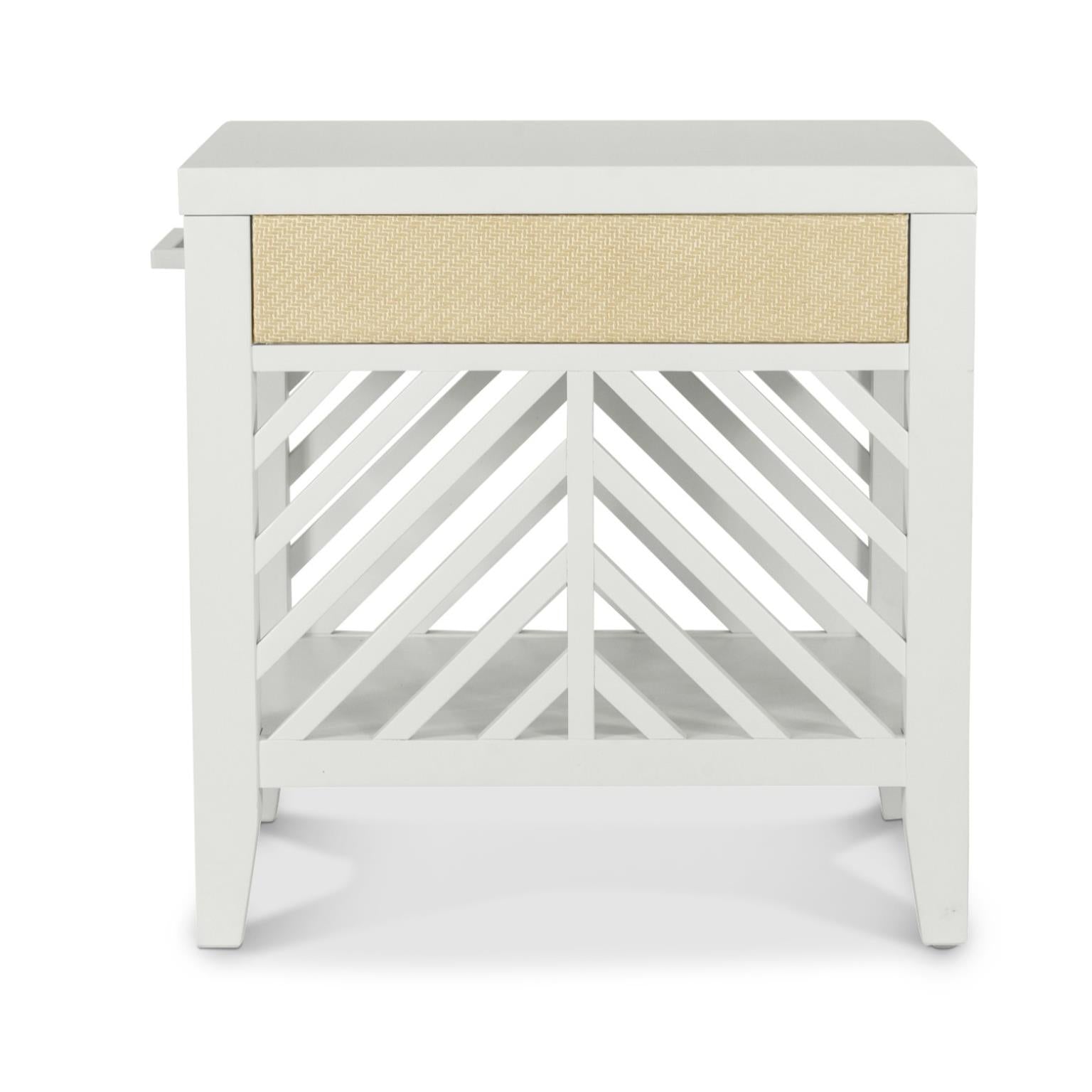 Miramar 1-Drawer Chairside Table. Sand and Stark White Finish