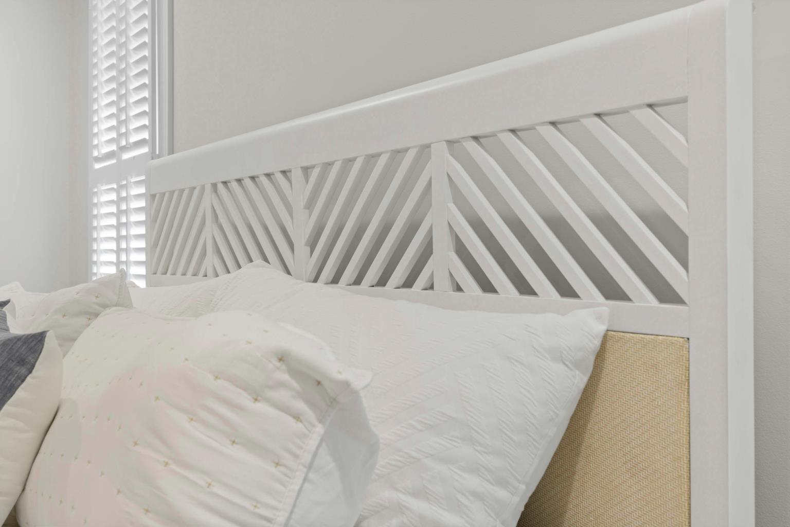 Miramar Queen Bed Complete. Sand and Stark White Finish