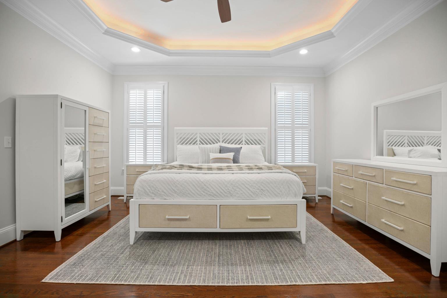 Miramar 7 Drawer Woven Dresser. Sand and Stark White Finish