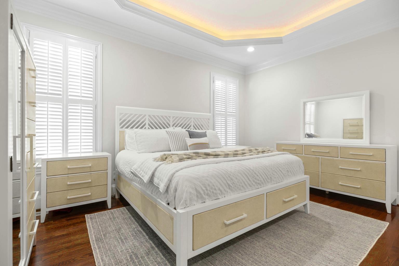 Miramar 7 Drawer Woven Dresser. Sand and Stark White Finish