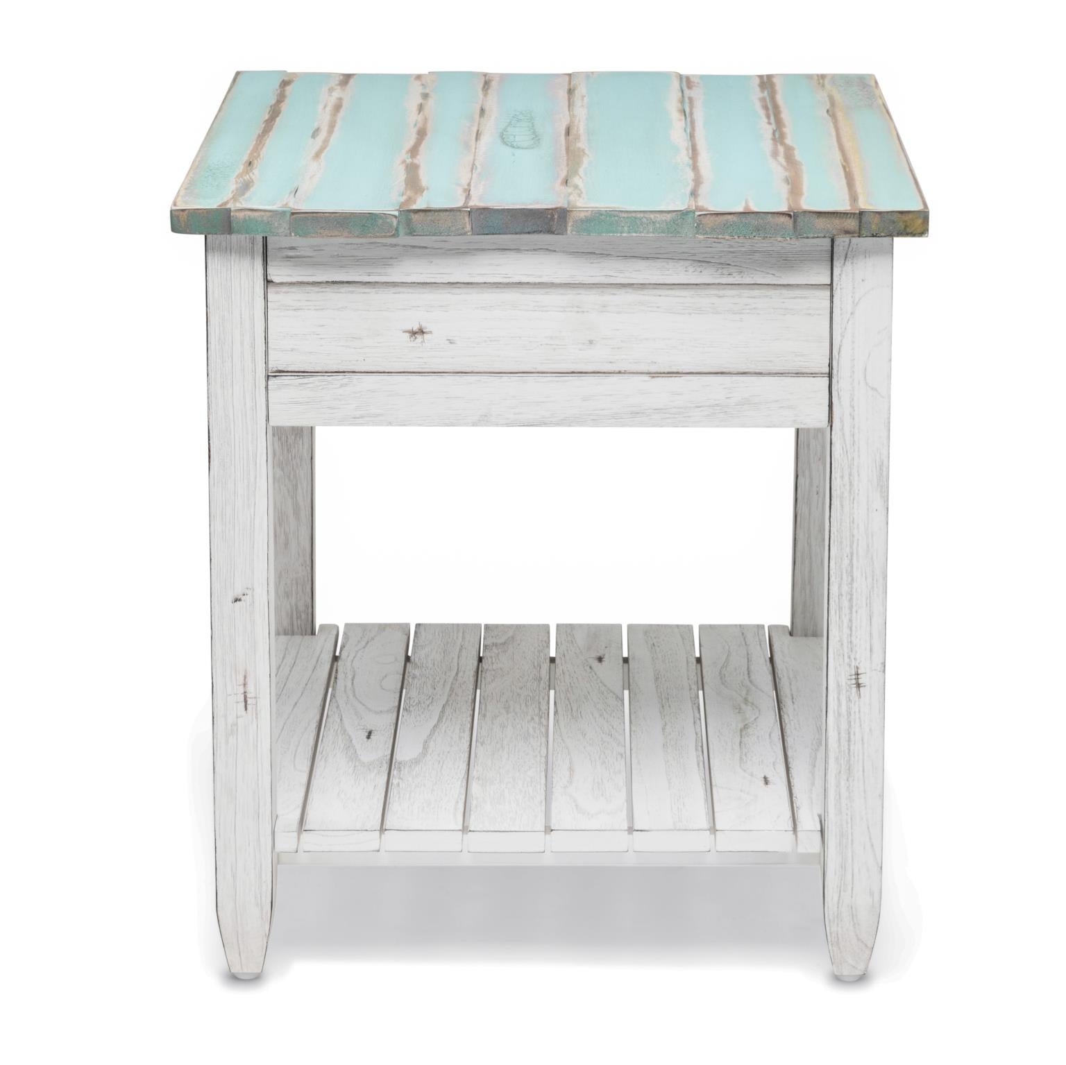 Picket Fence End Table Distressed Bleu/White Finish