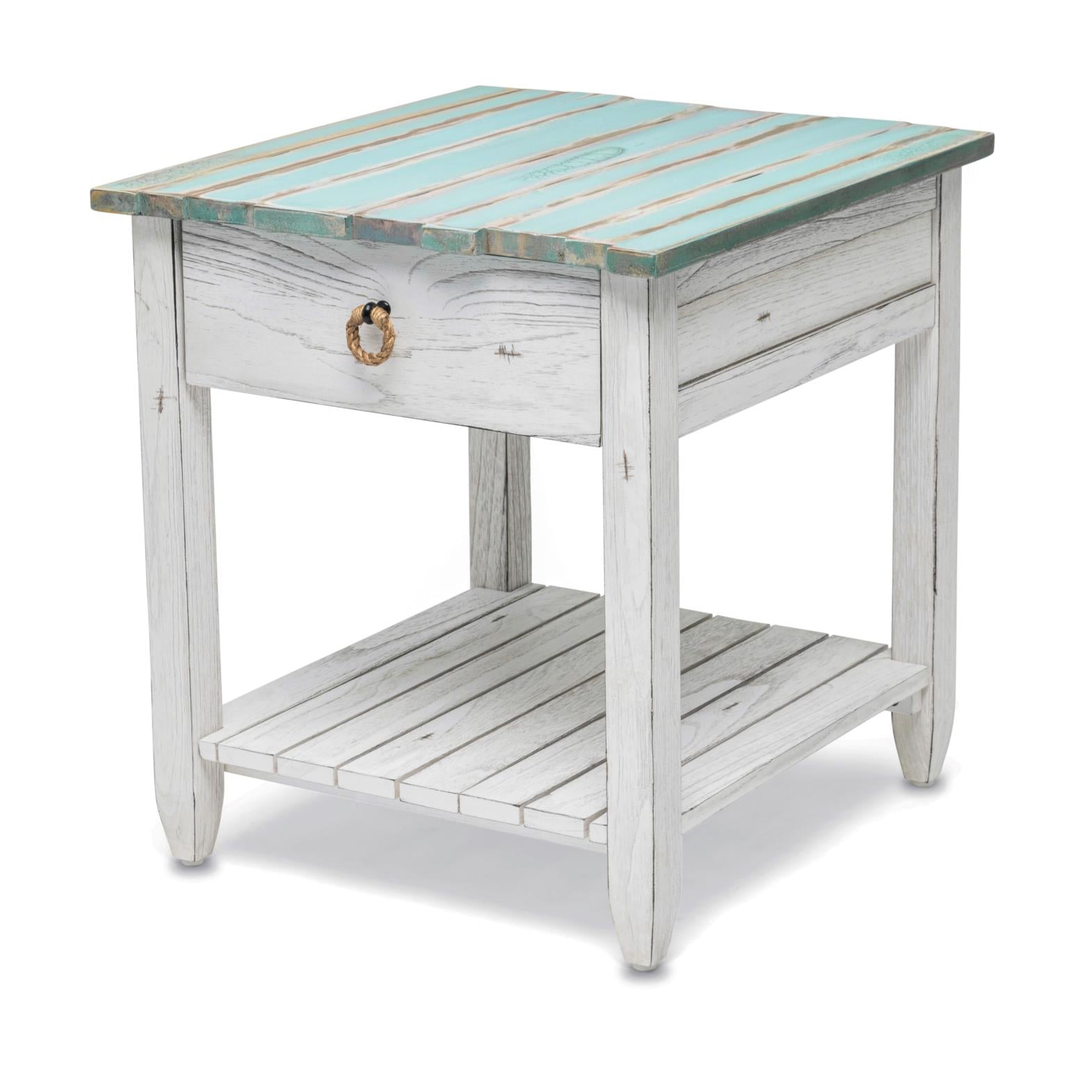 Picket Fence End Table Distressed Bleu/White Finish