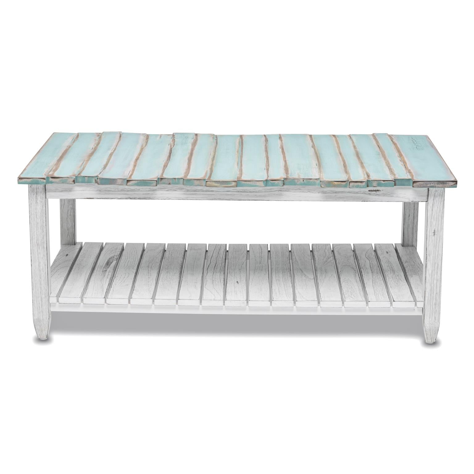 Picket Fence Coffee Table Distressed Bleu/White Finish