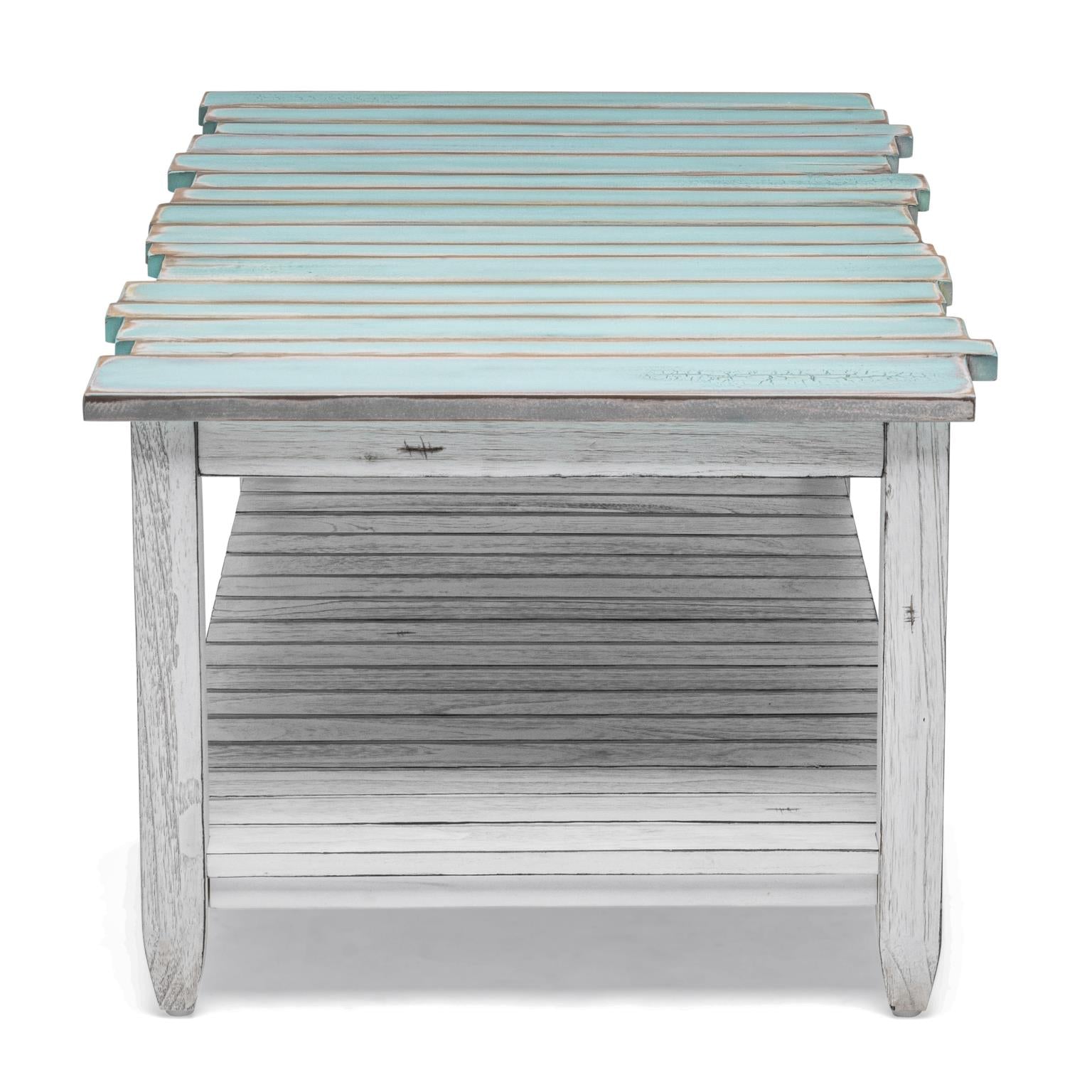 Picket Fence Coffee Table Distressed Bleu/White Finish