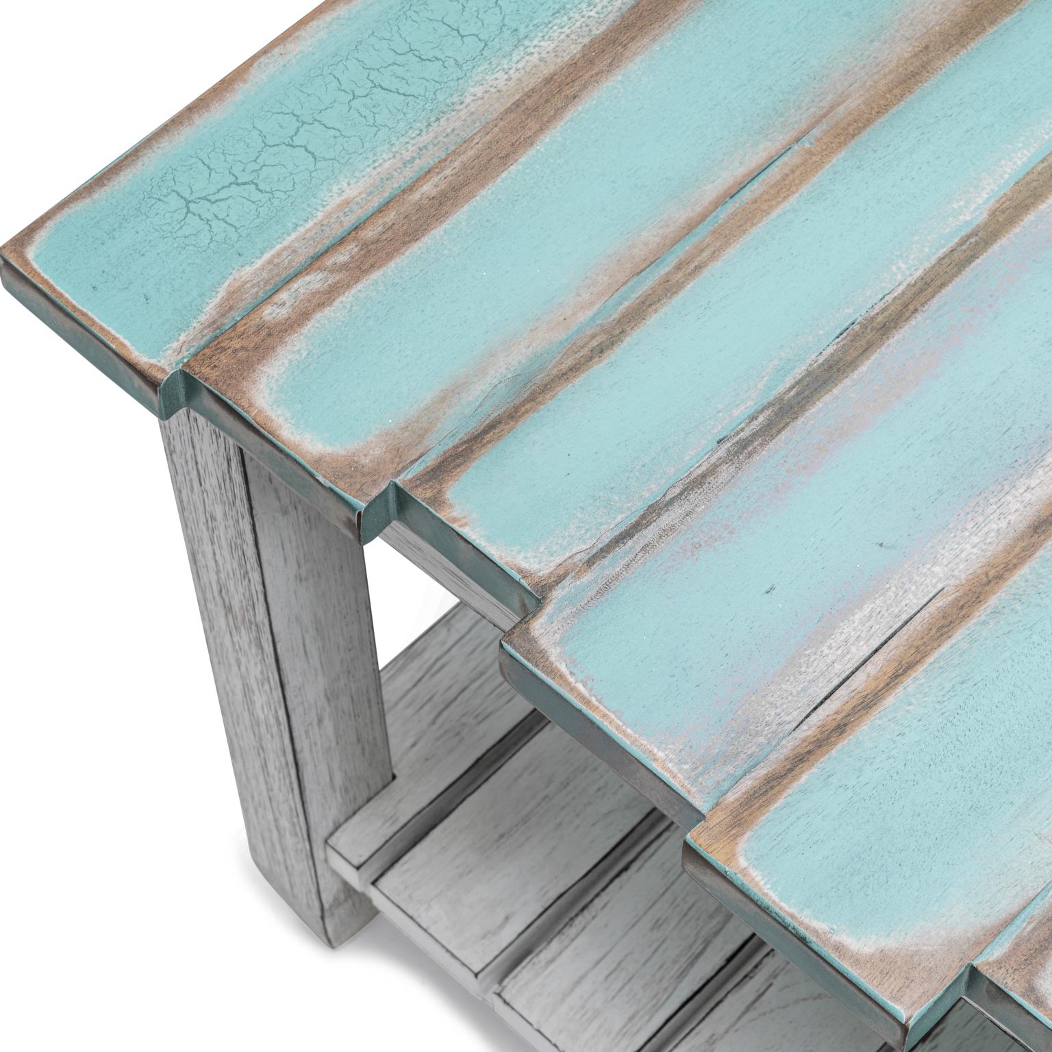 Picket Fence Coffee Table Distressed Bleu/White Finish