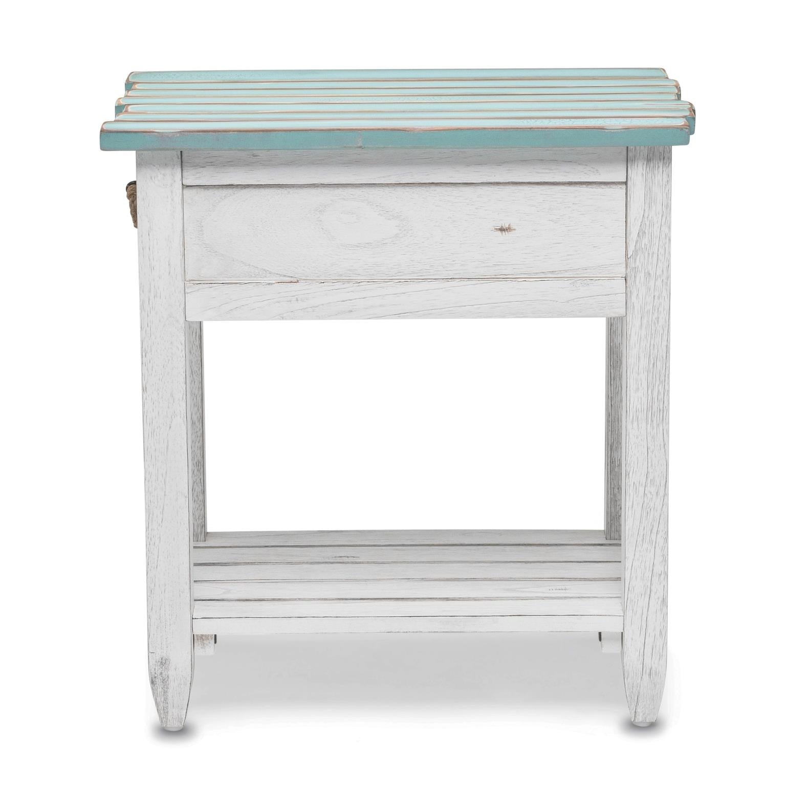 Picket Fence Chairside Table Distressed Bleu/White Finish
