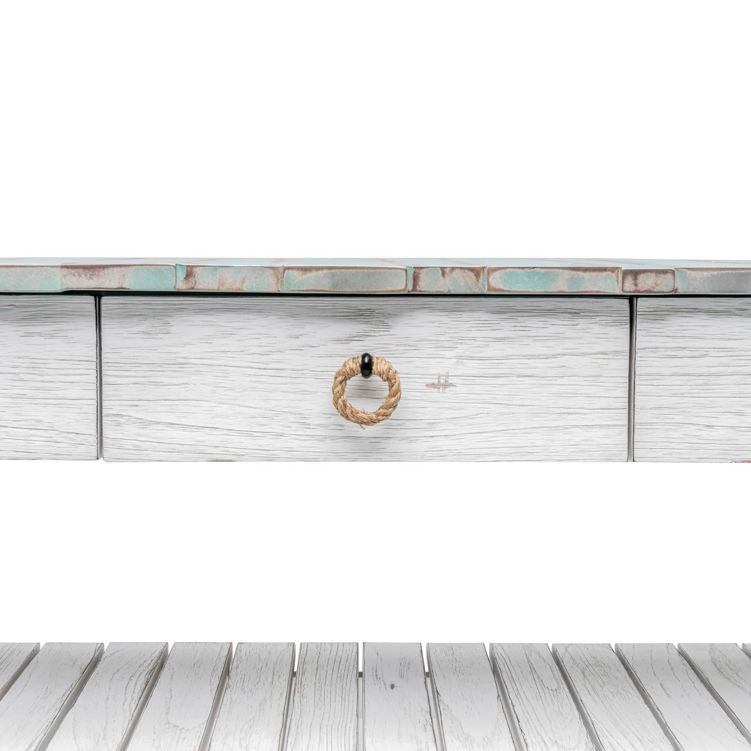 Picket Fence Entertainment Center. Distressed Bleu/ White Finish