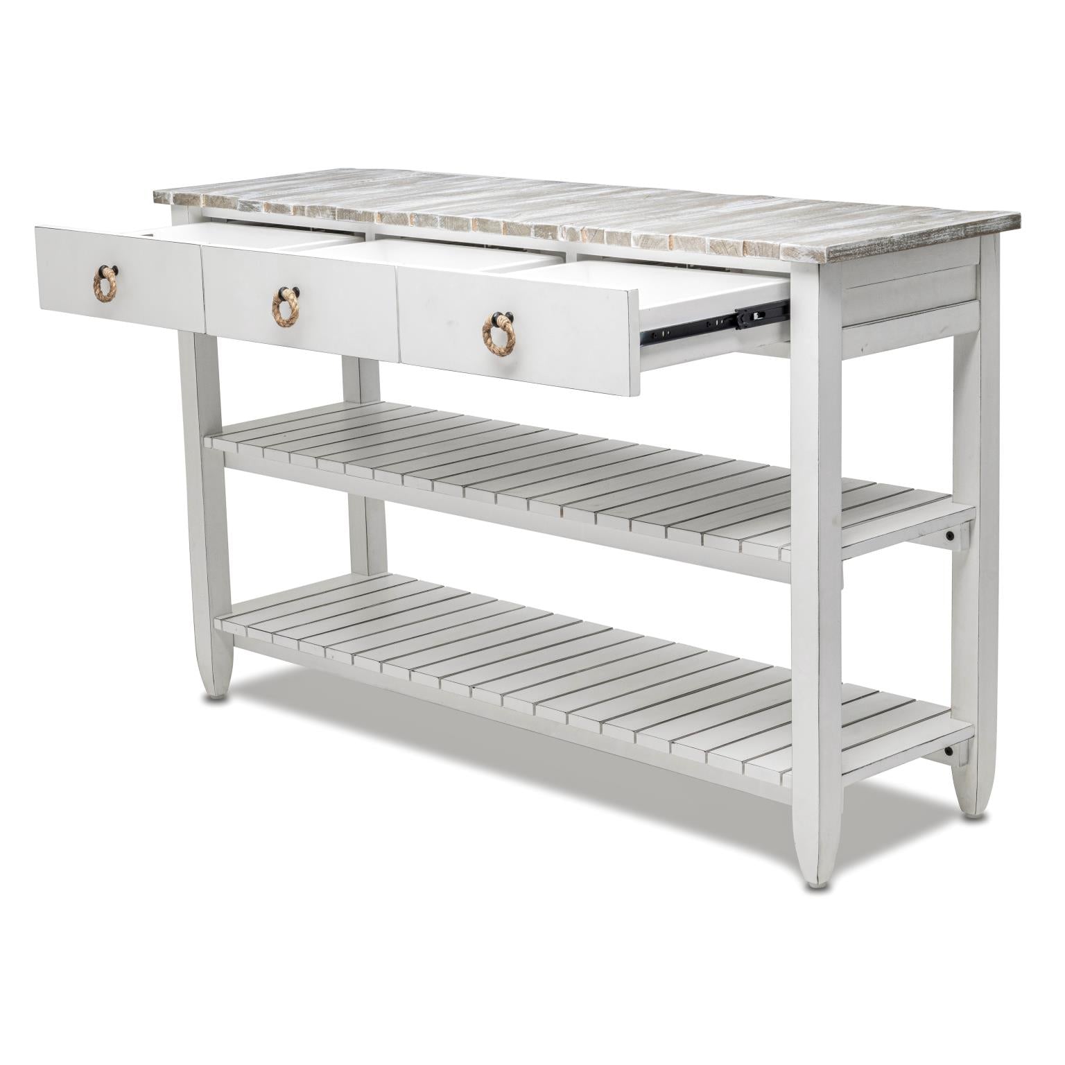 Picket Fence Entertainment Center. Grey/Blanc Finish