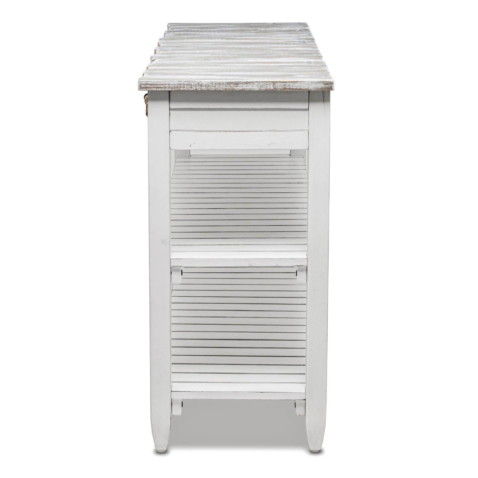 Picket Fence Entertainment Center. Grey/Blanc Finish