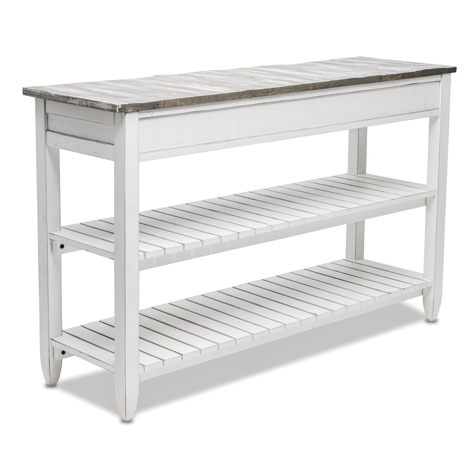 Picket Fence Entertainment Center. Grey/Blanc Finish
