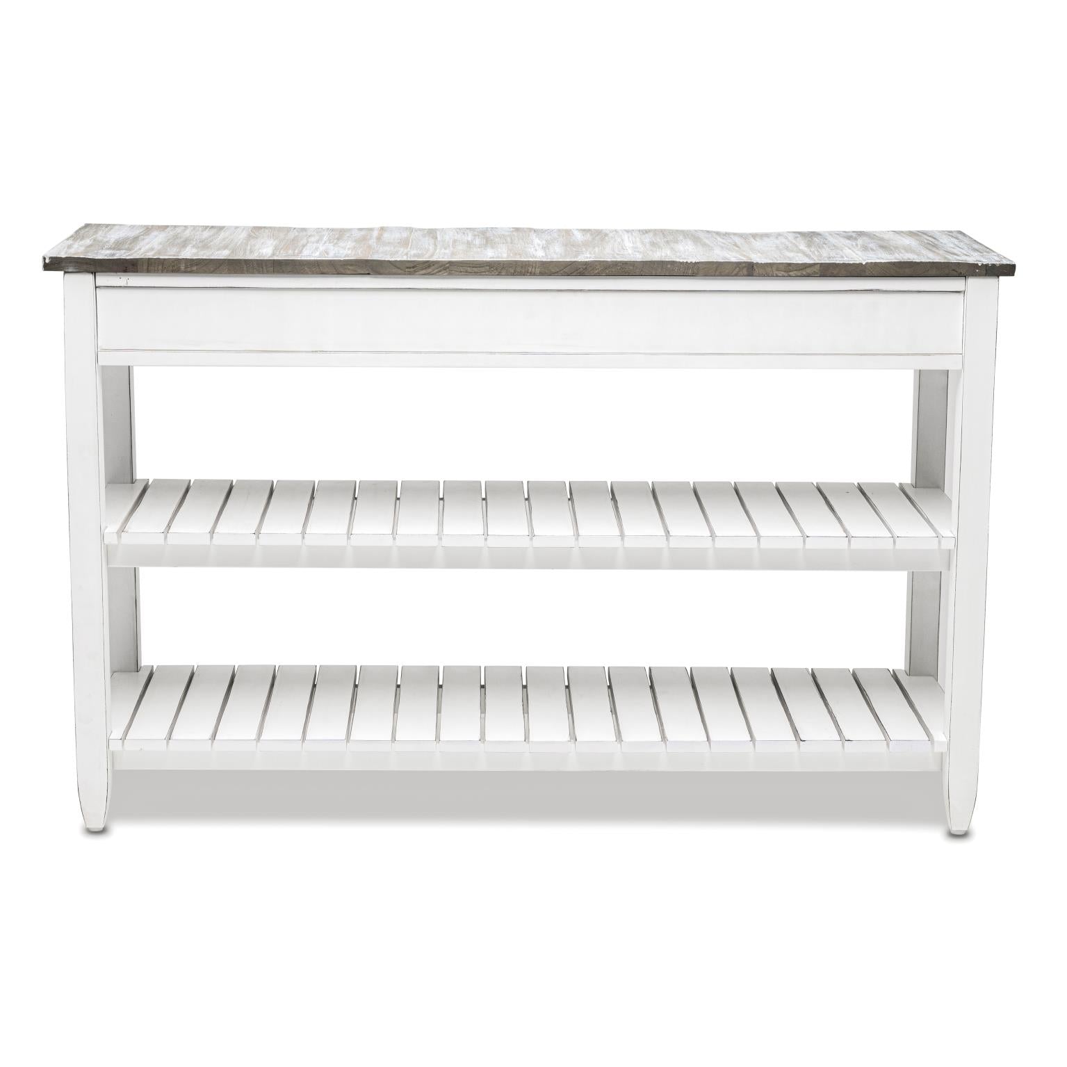 Picket Fence Entertainment Center. Grey/Blanc Finish