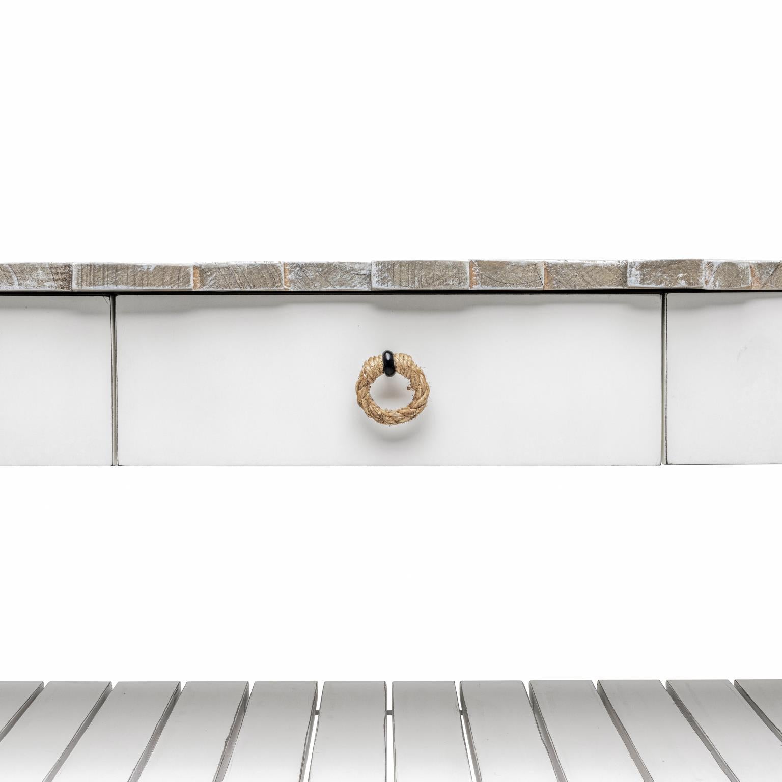 Picket Fence Entertainment Center. Grey/Blanc Finish