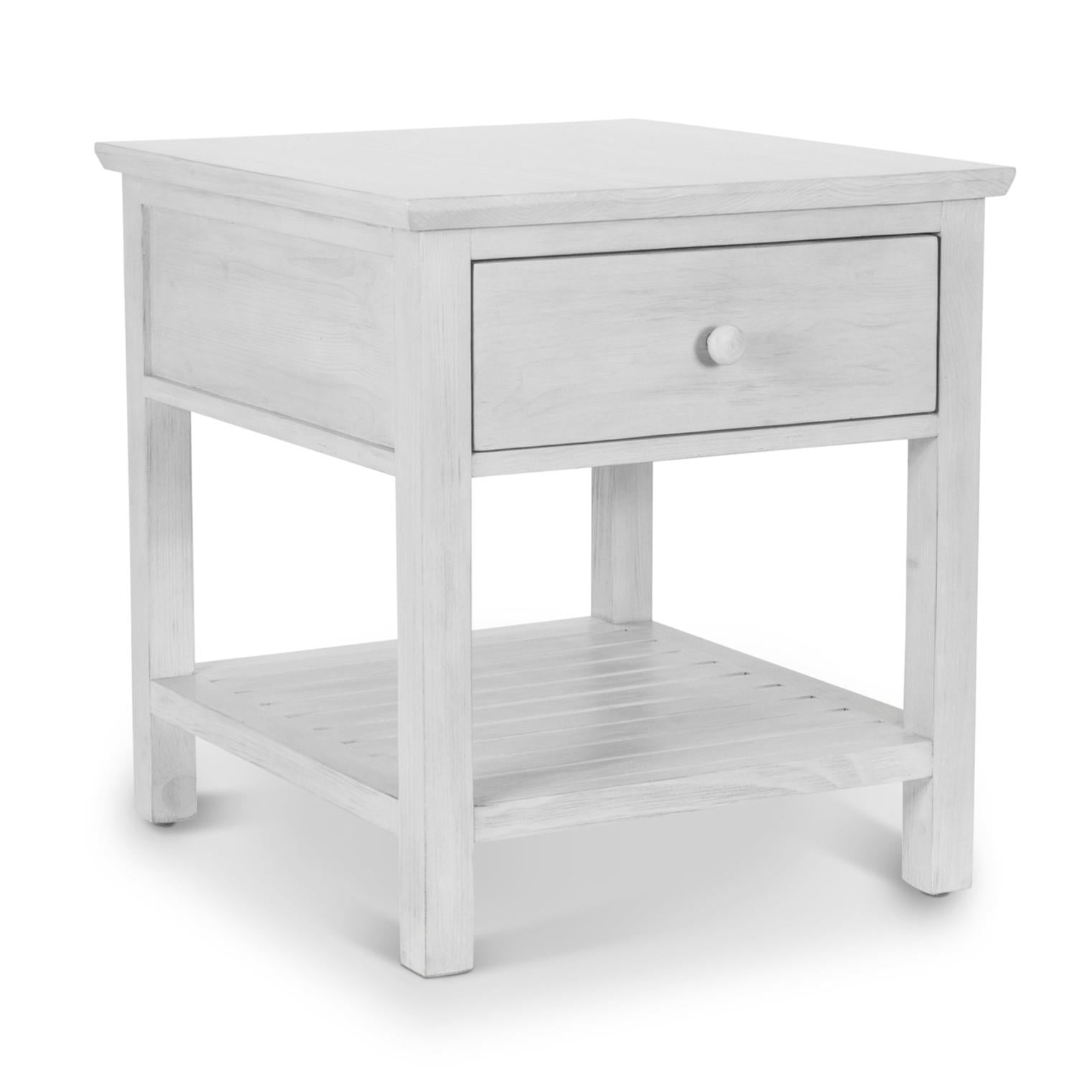 Geneva 1-Drawer End Table. Distressed White finish
