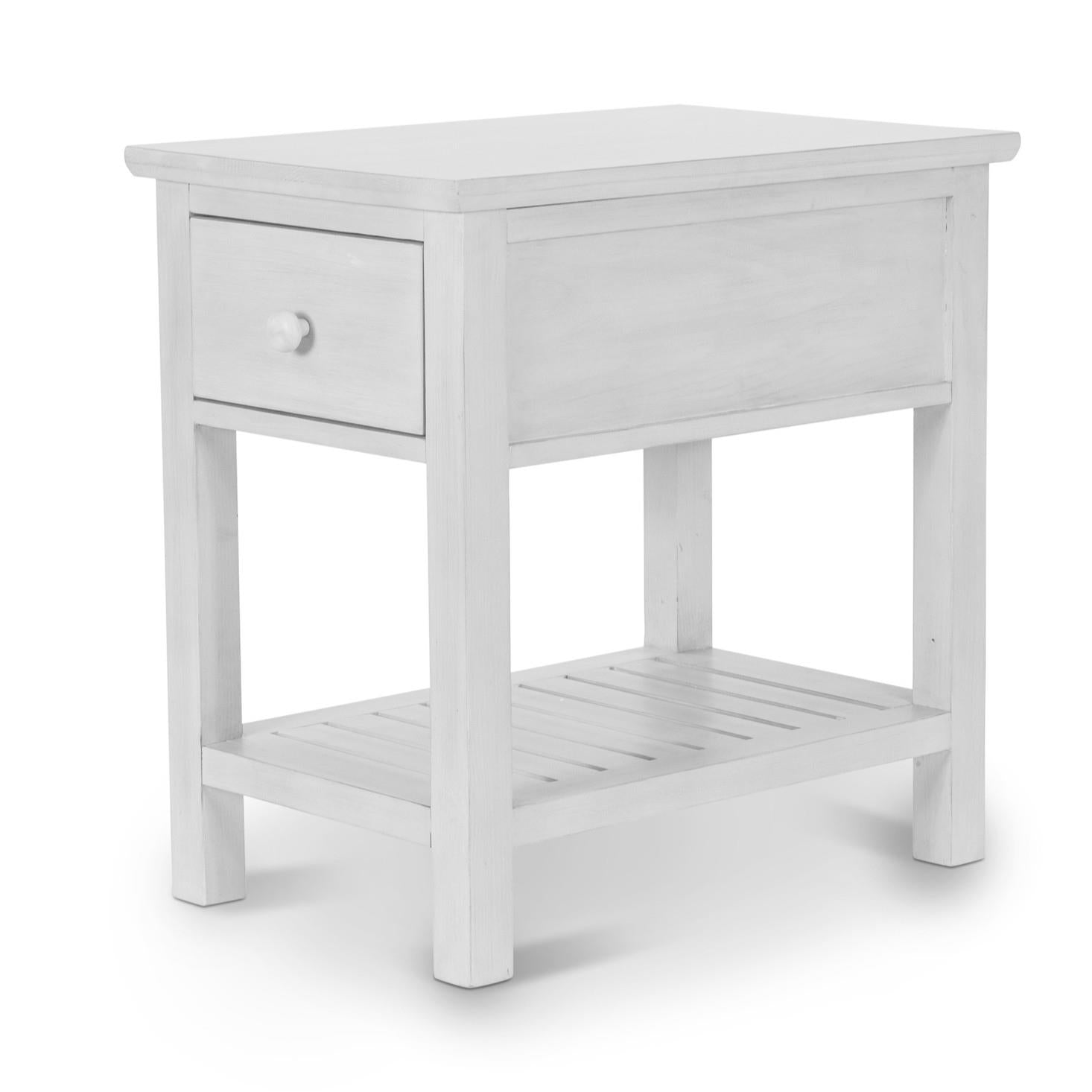 Geneva 1-Drawer Chairside Table. Distressed White finish