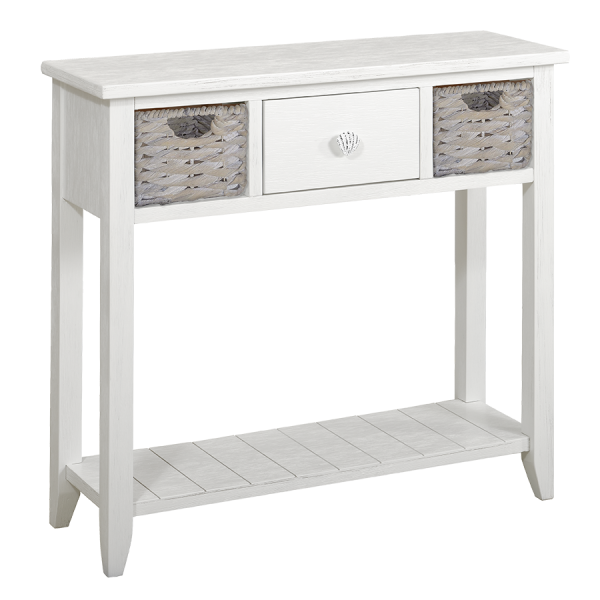 Palm Island Entry Table with Two Baskets - White