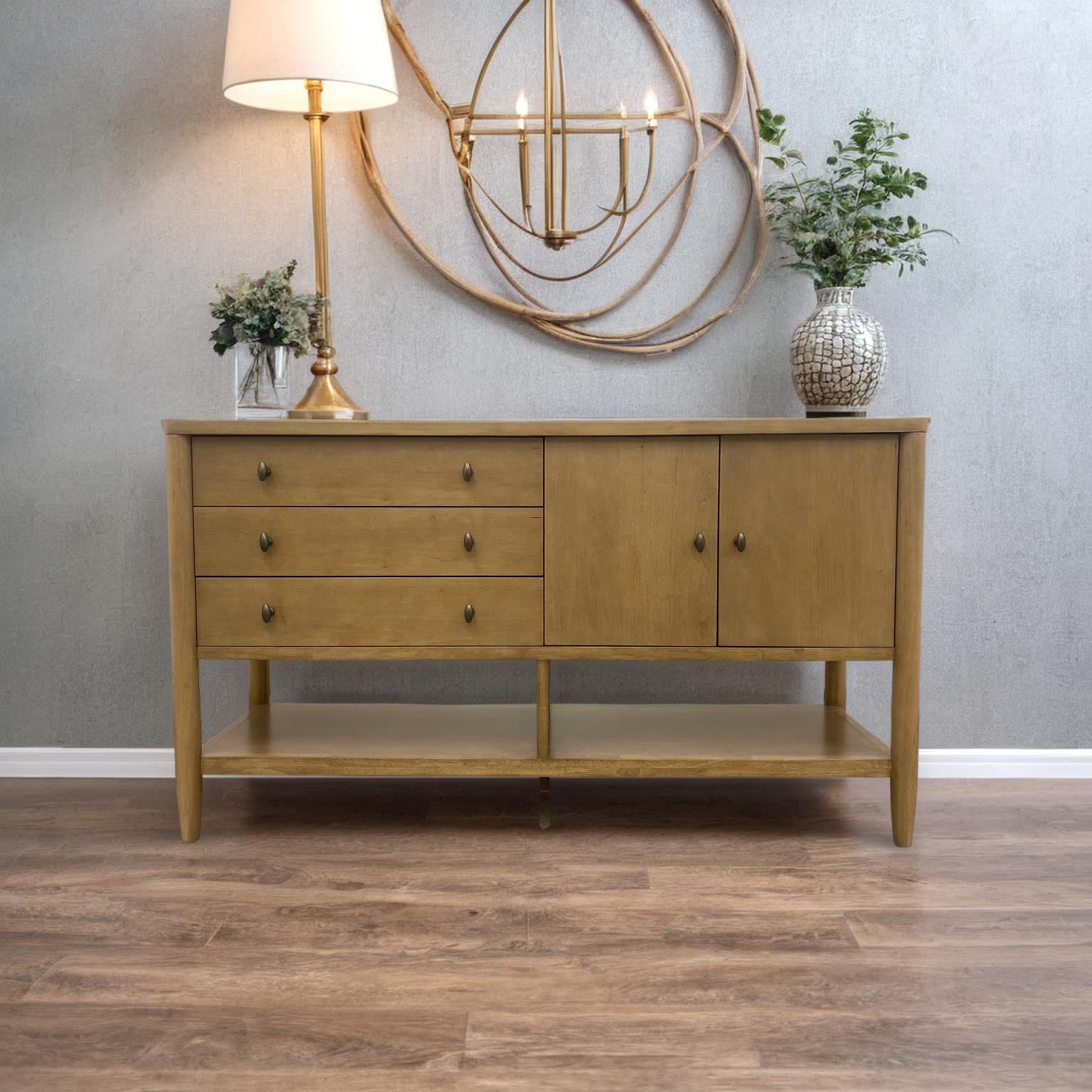 Chatham Credenza w/ Silver Tray. Warm Maple Finish