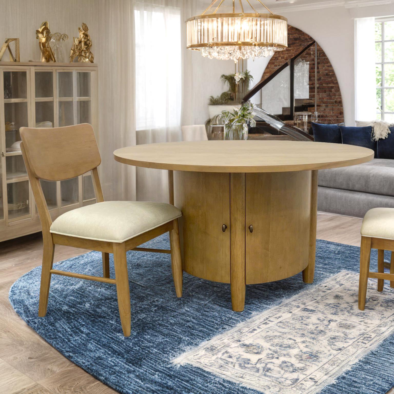 Chatham Round Storage Dining Table Complete. Warm Maple Finish