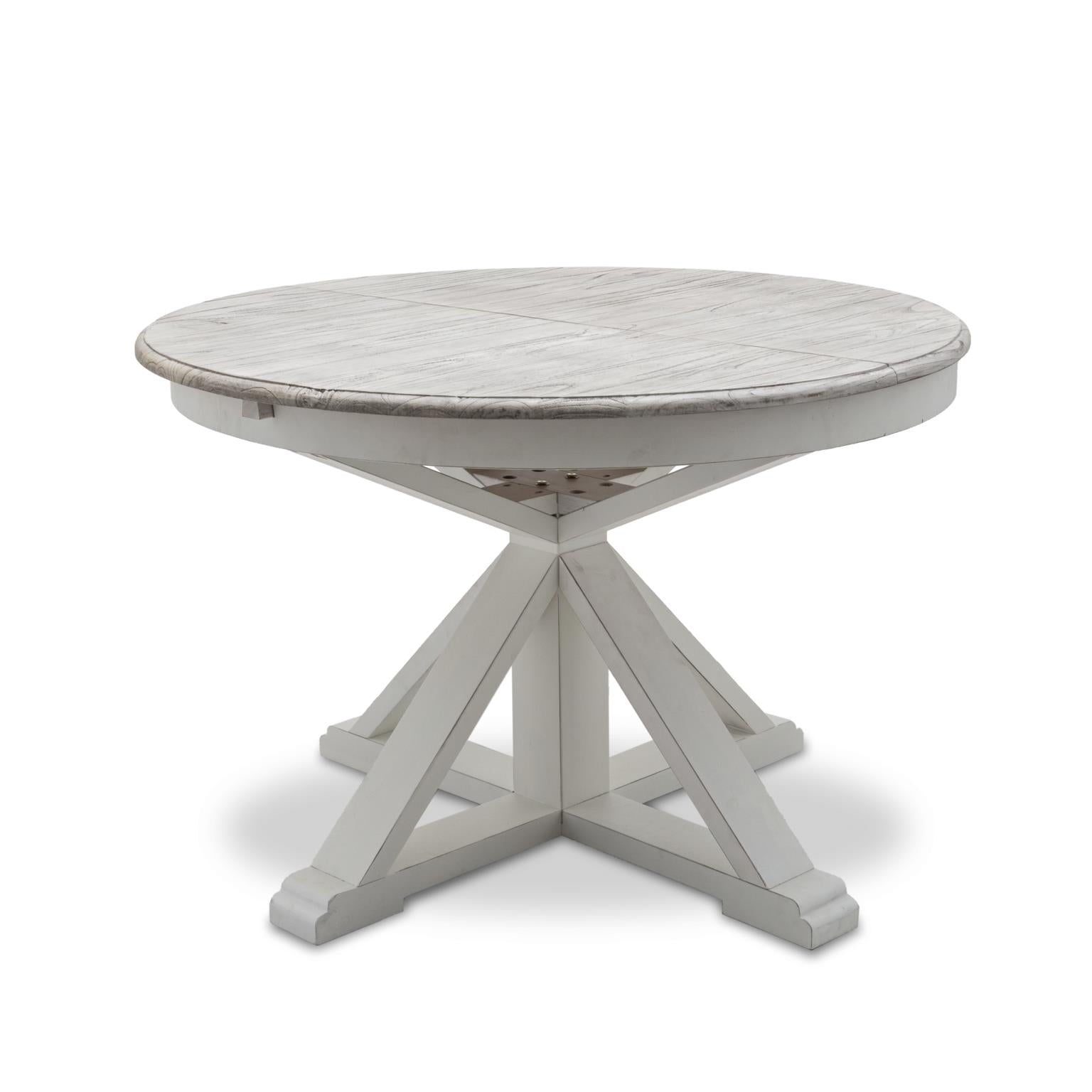 Islamorada 45" Round Dining Table w/ 18" Butterfly Leaf Extension. Dapple Grey Finis