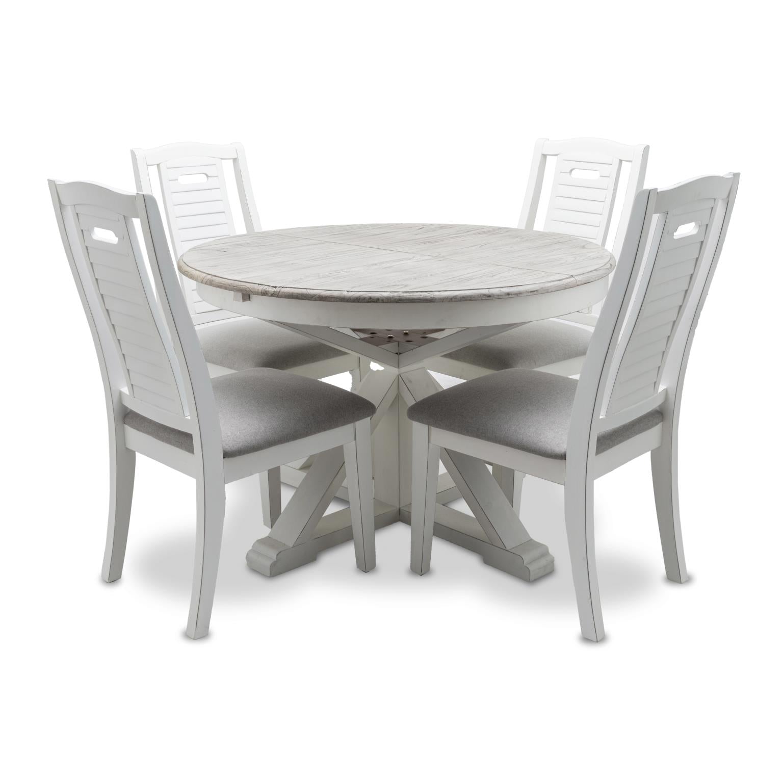 Islamorada 45" Round Dining Table w/ 18" Butterfly Leaf Extension. Dapple Grey Finis