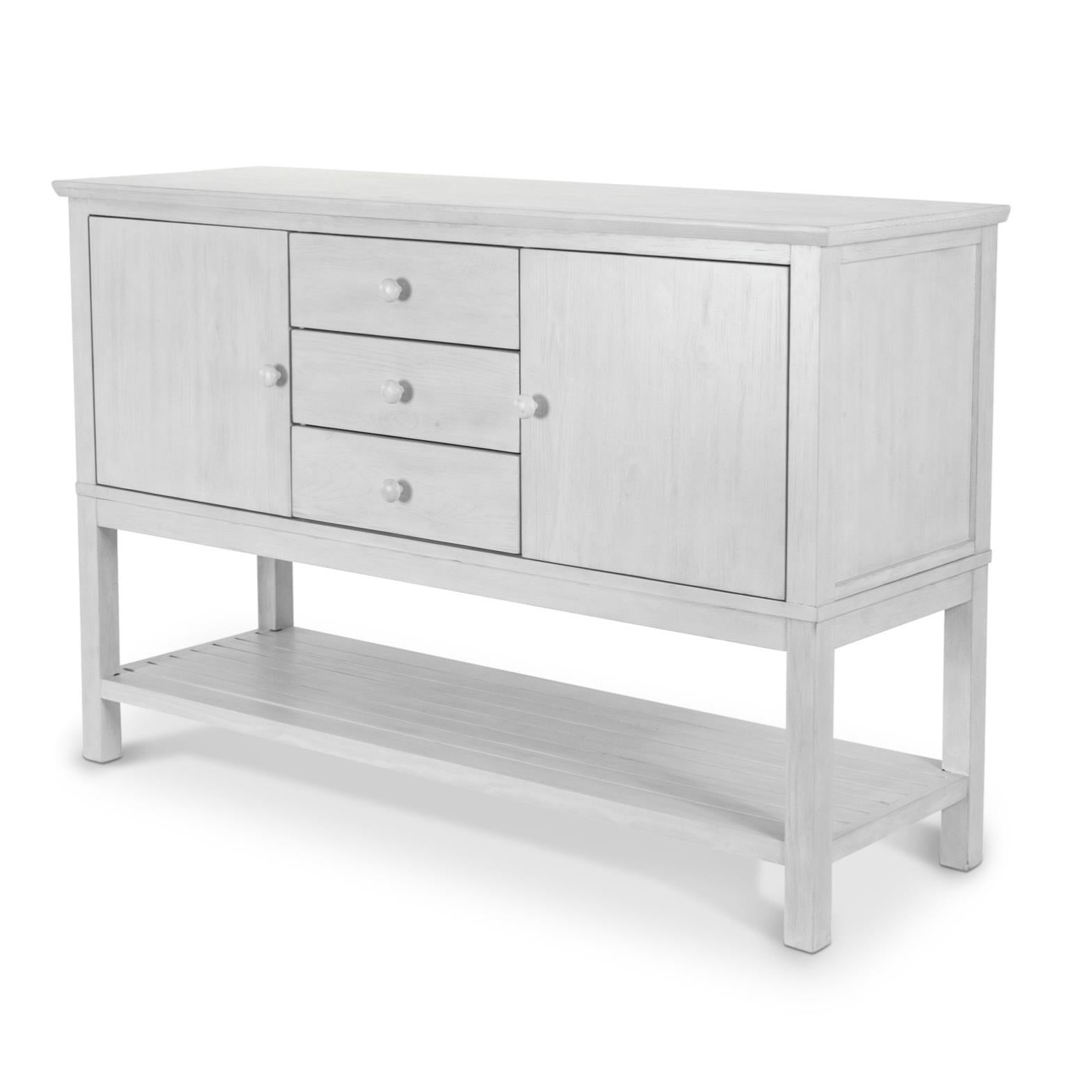 Geneva 2-Door / 3-Drawer Credenza. Distressed White Finish