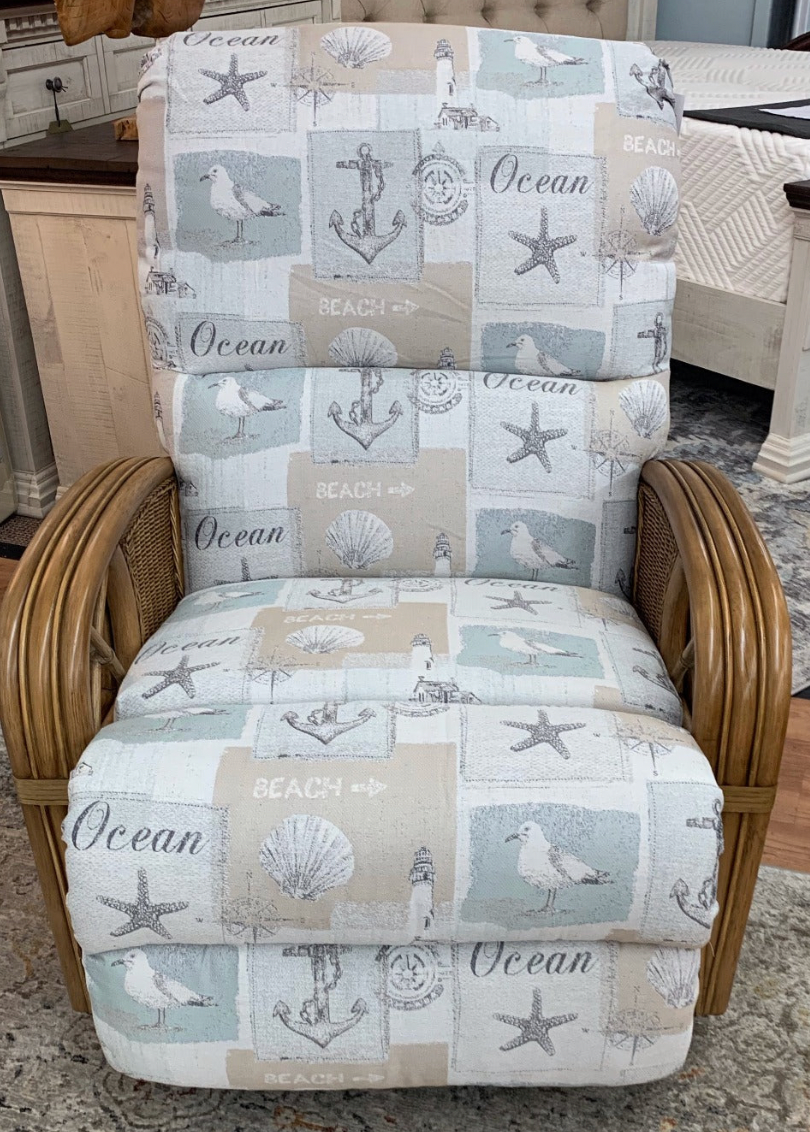 Swivel Glider Recliner with Rattan Arms- POINT SAND - Atlantic Fine Furniture Melbourne FL