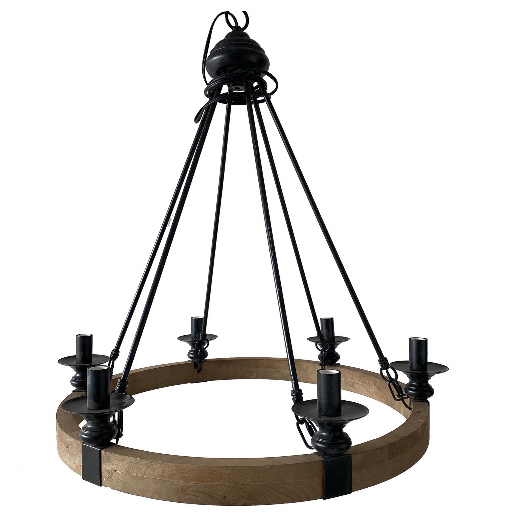 29" Diameter Wood & Metal Chandelier - Image 2