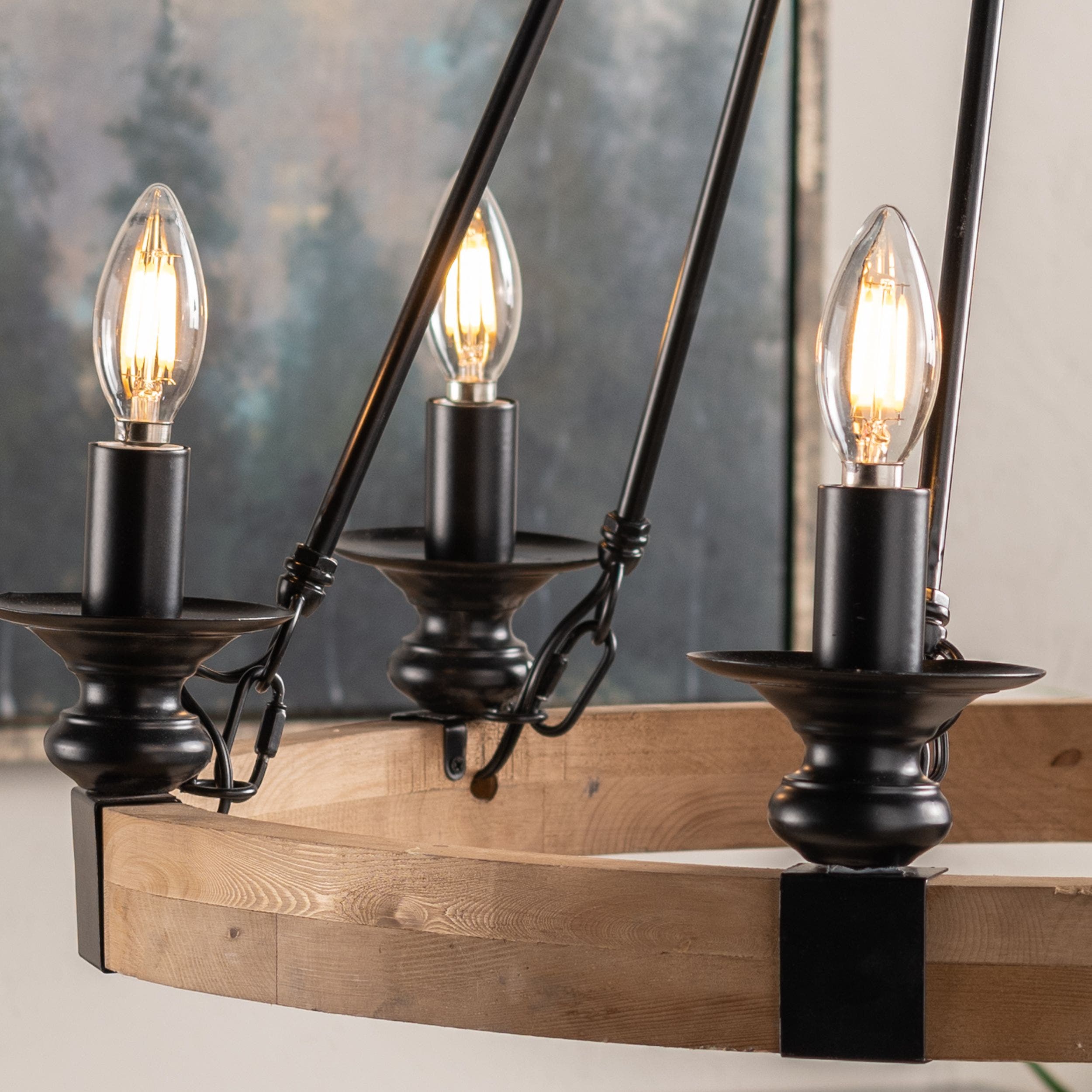 29" Diameter Wood & Metal Chandelier - Image 3