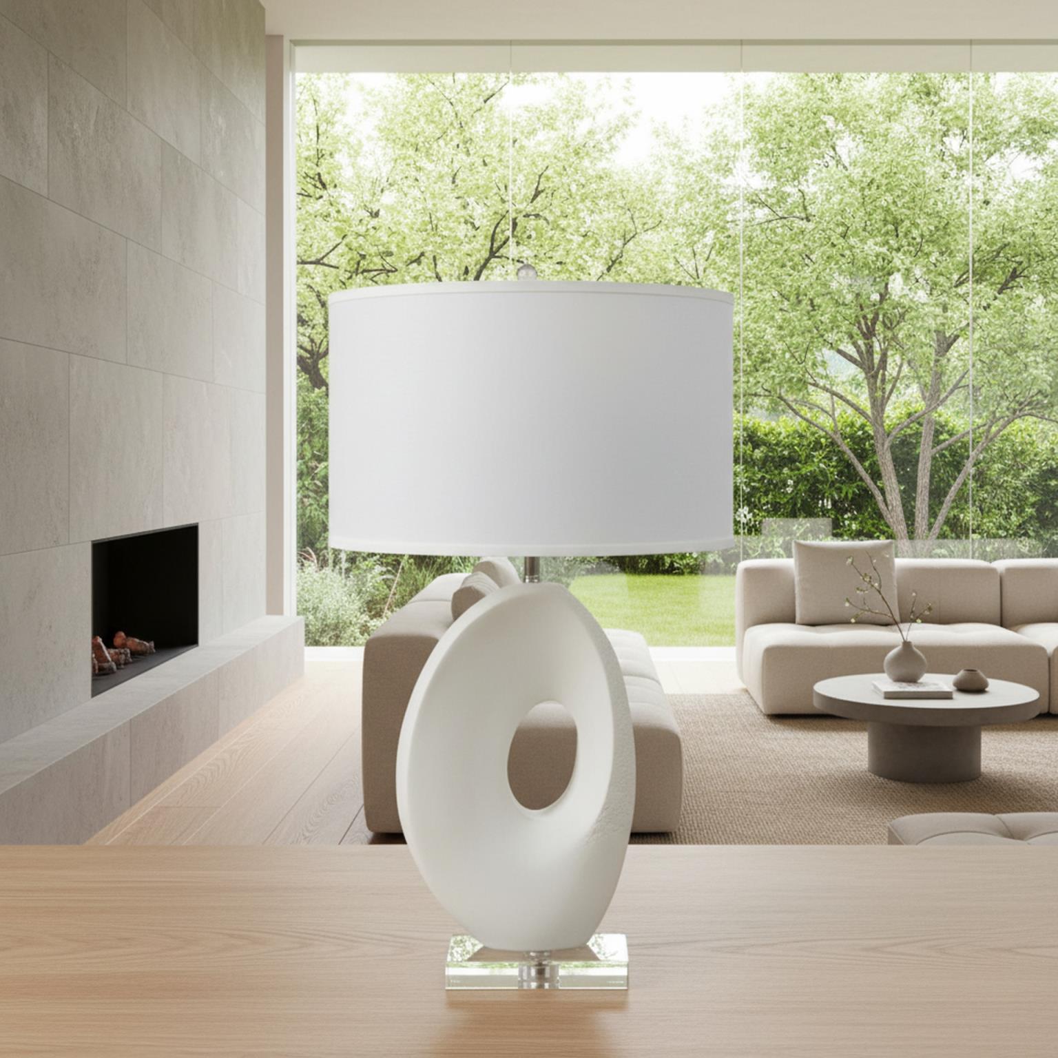 Eva, 30" resin table lamp with organic shape and white finish, sold as 1pk