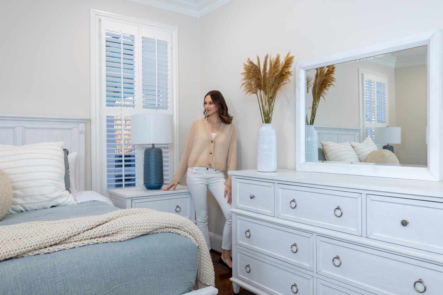 Point Breeze 7 Drawer Dresser. Fresh White Finish w/ Soft Grey Glaze