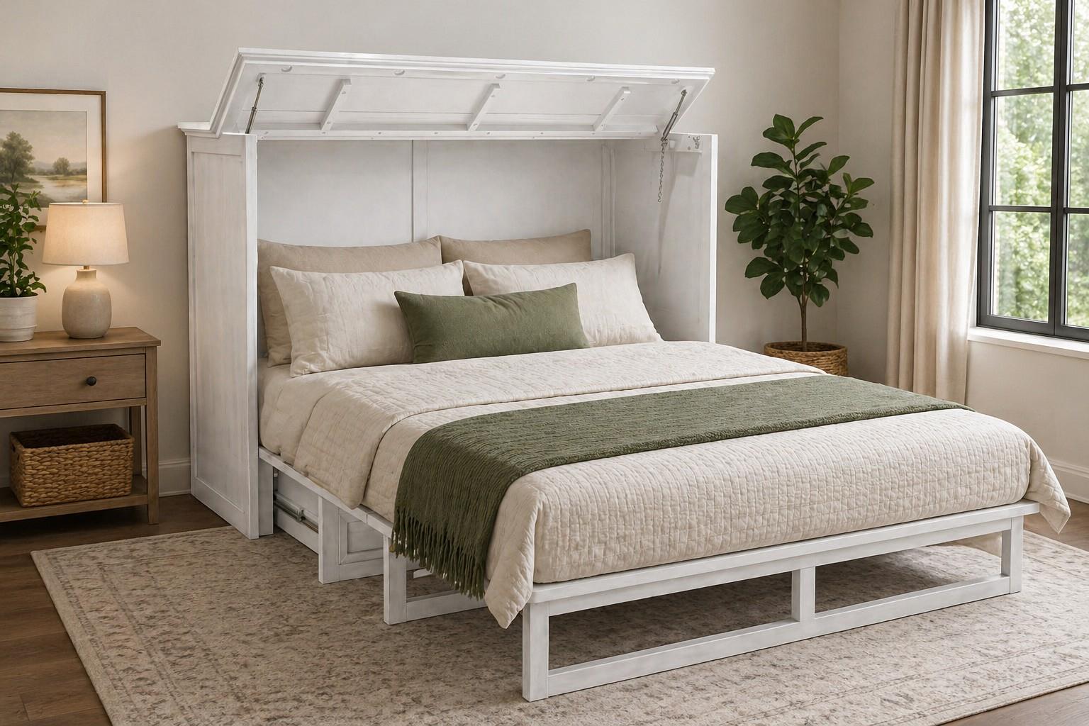 Point Breeze Queen Cabinet Bed; mattress ordered separately. Fresh White Finish w/ Soft Grey Glaze