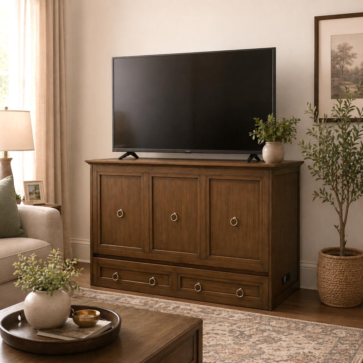 Point Breeze Queen Cabinet Bed; mattress ordered separately. Nutmeg Finish