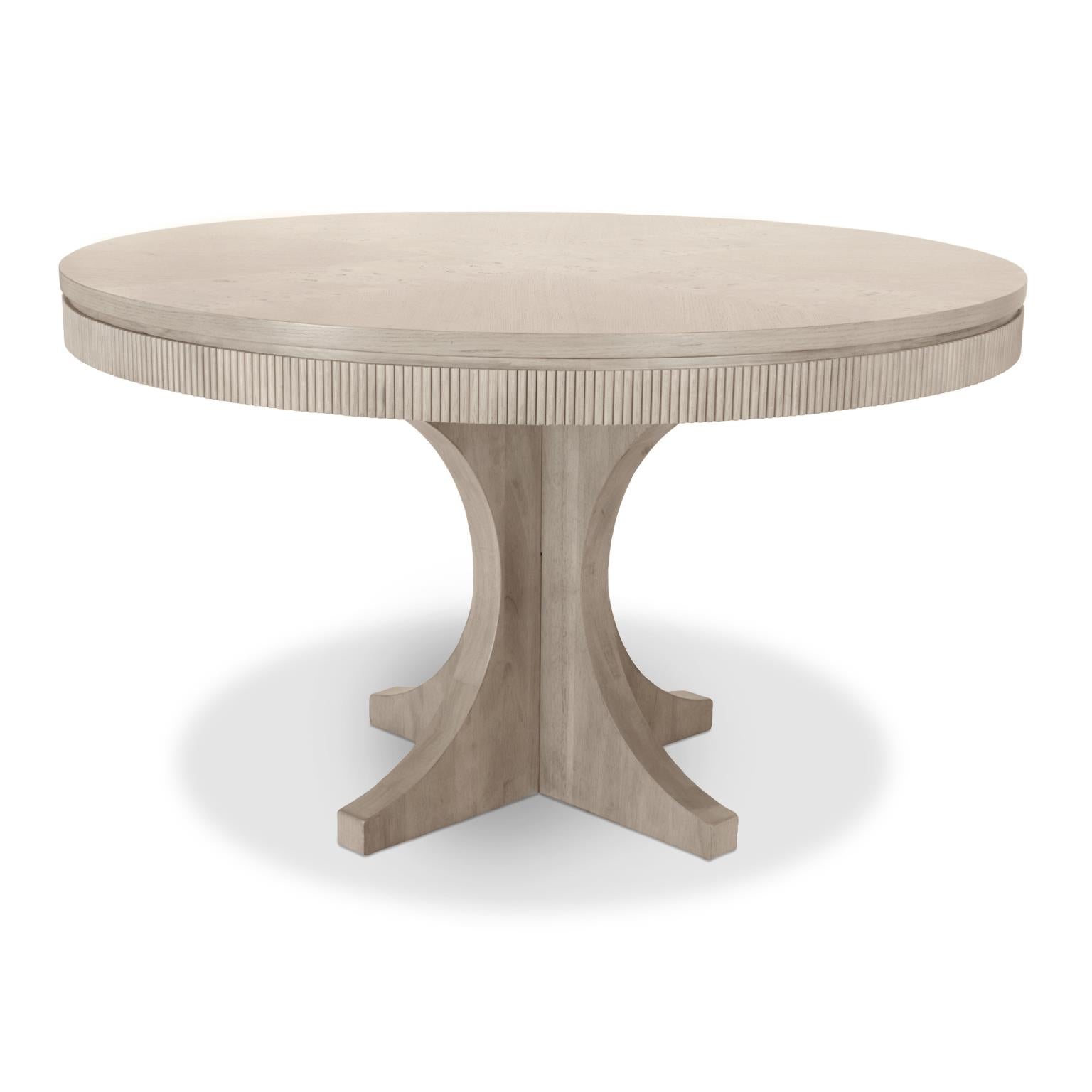 Manhattan Valley 50" Round Table. Mappa Burl Light Finish