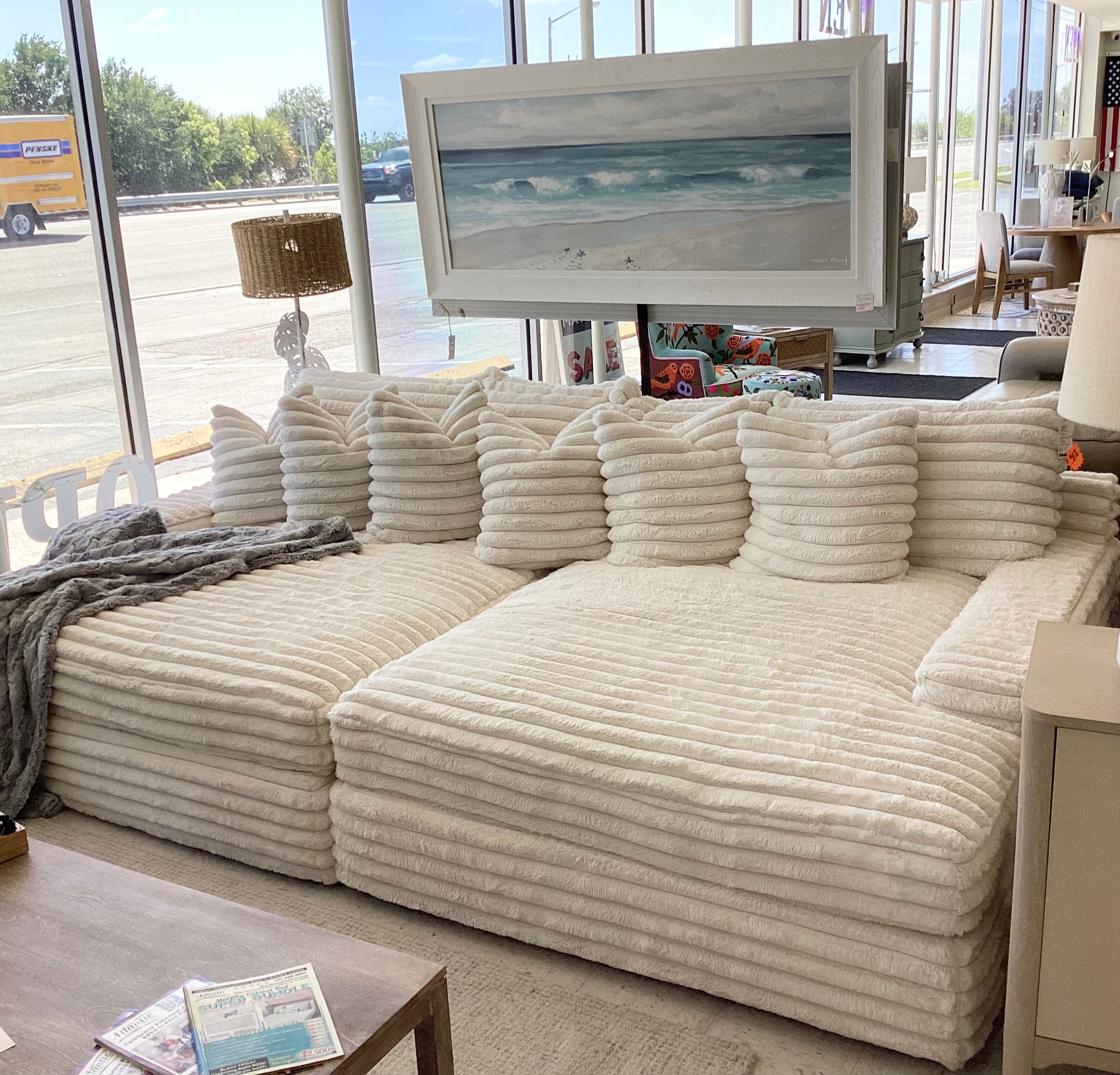 JMD Double Chaise Sofa- Mondo Cream Fabric -SHOWROOM MODEL ONLY