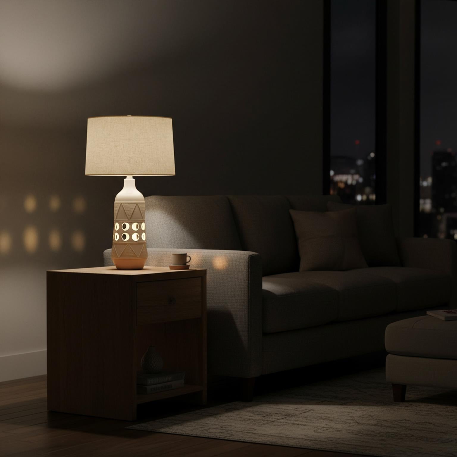 Glow, 28.5" ceramic table lamp w/ night light. White finish, sold as 2pk