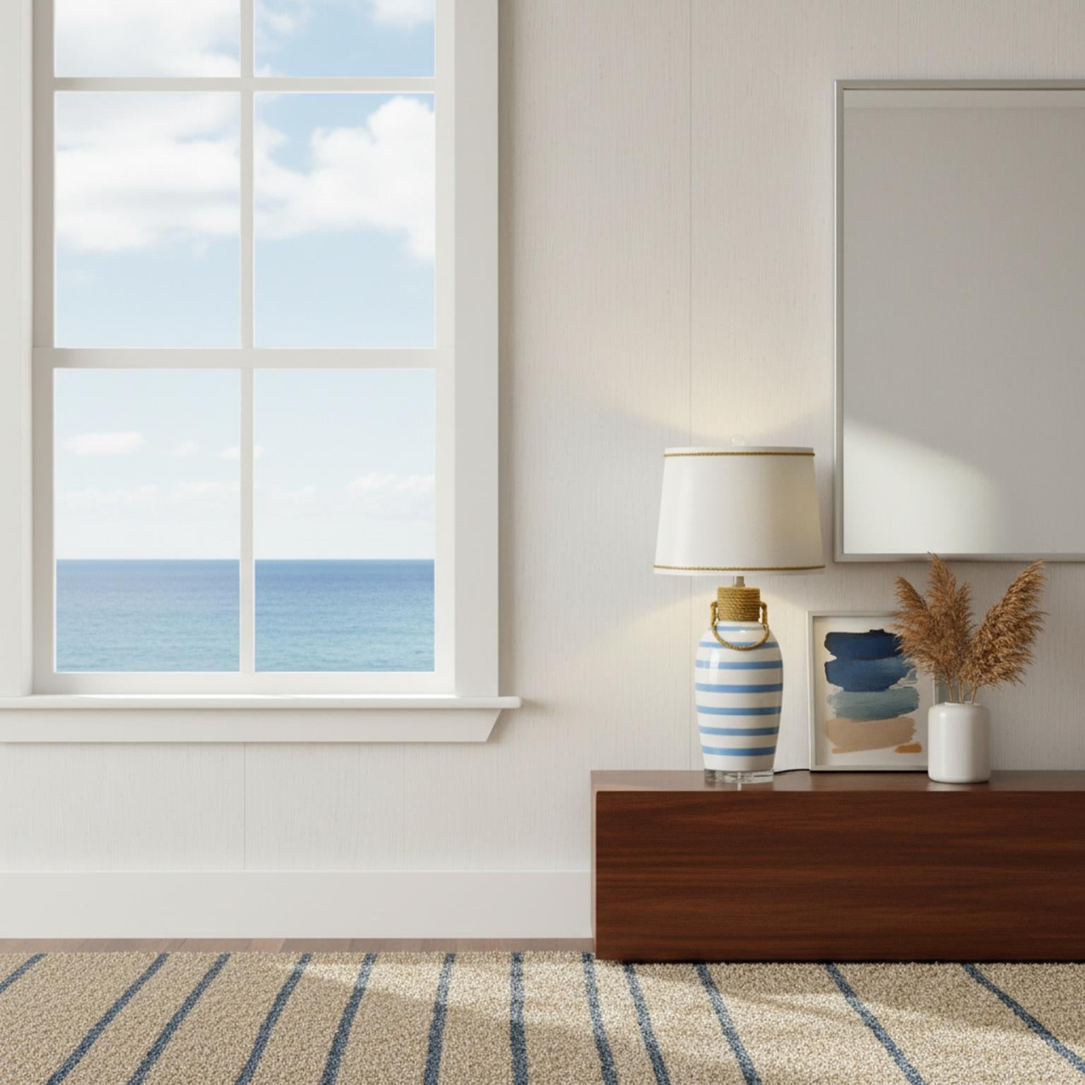 Harbor, 28" Blue Striped Ceramic Table Lamp w/ rope, sold as 2 pack