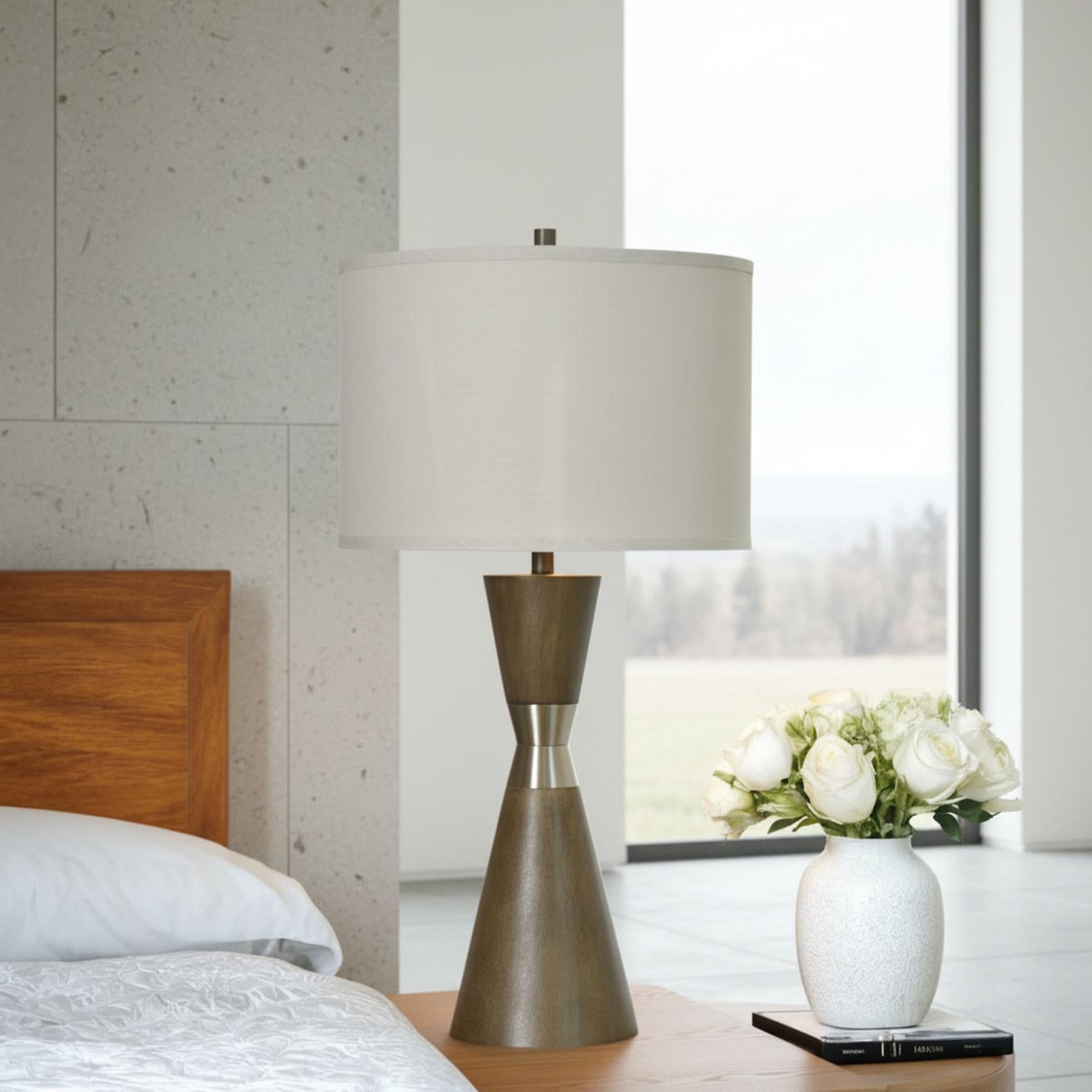 Hourglass, 30.5" resin and metal table lamp in brown finish, sold as 2pk
