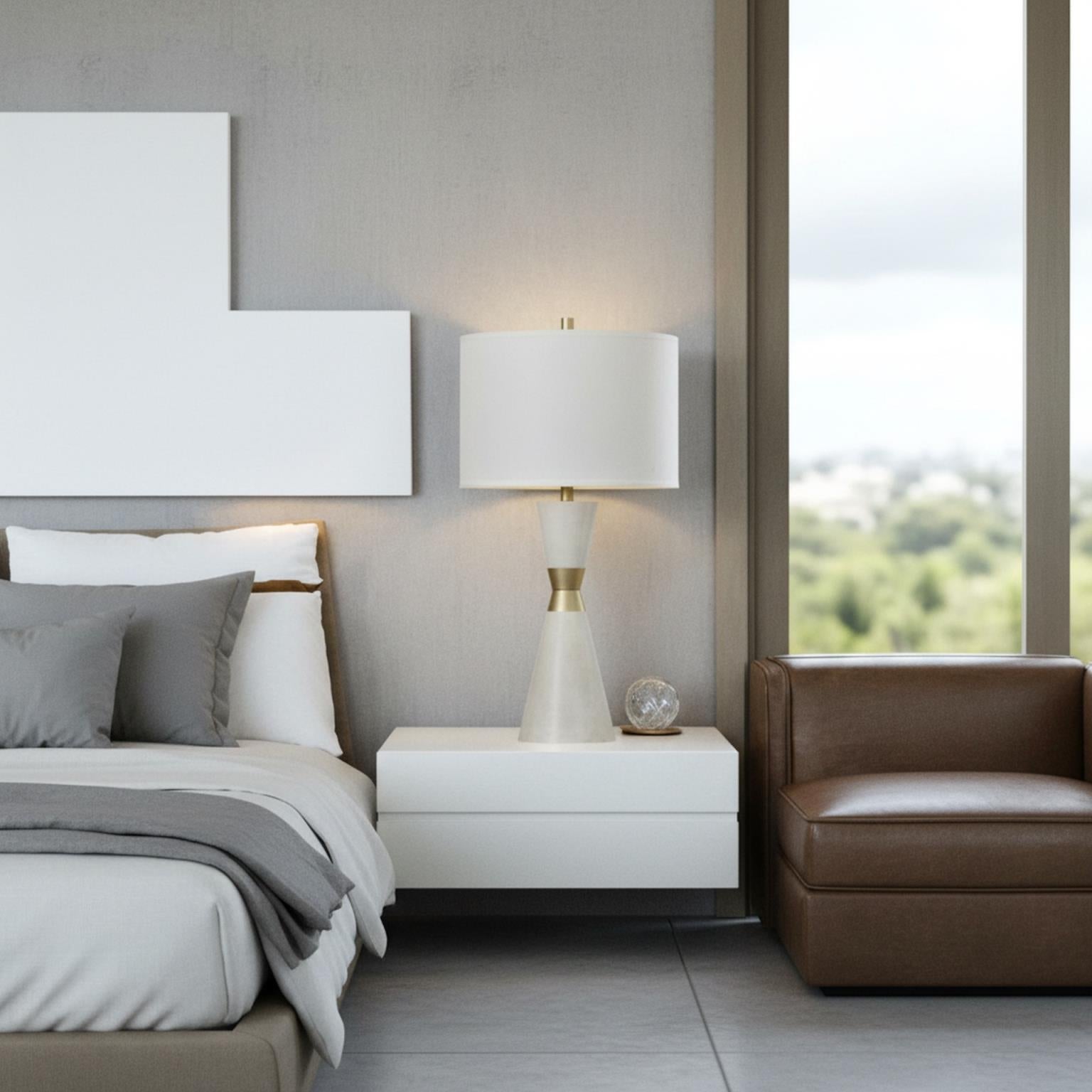 Hourglass, 30.5" resin and metal table lamp in white finish, sold as 2pk