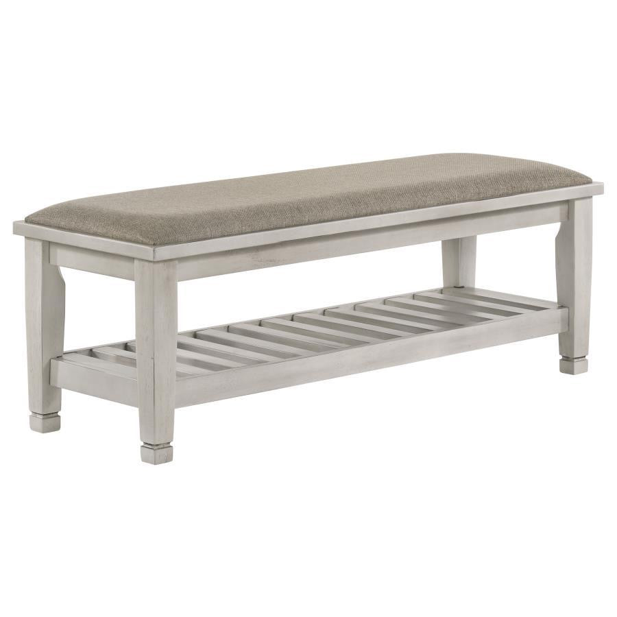 Franco - Fabric Upholstered Bench With Shelf - Distressed White