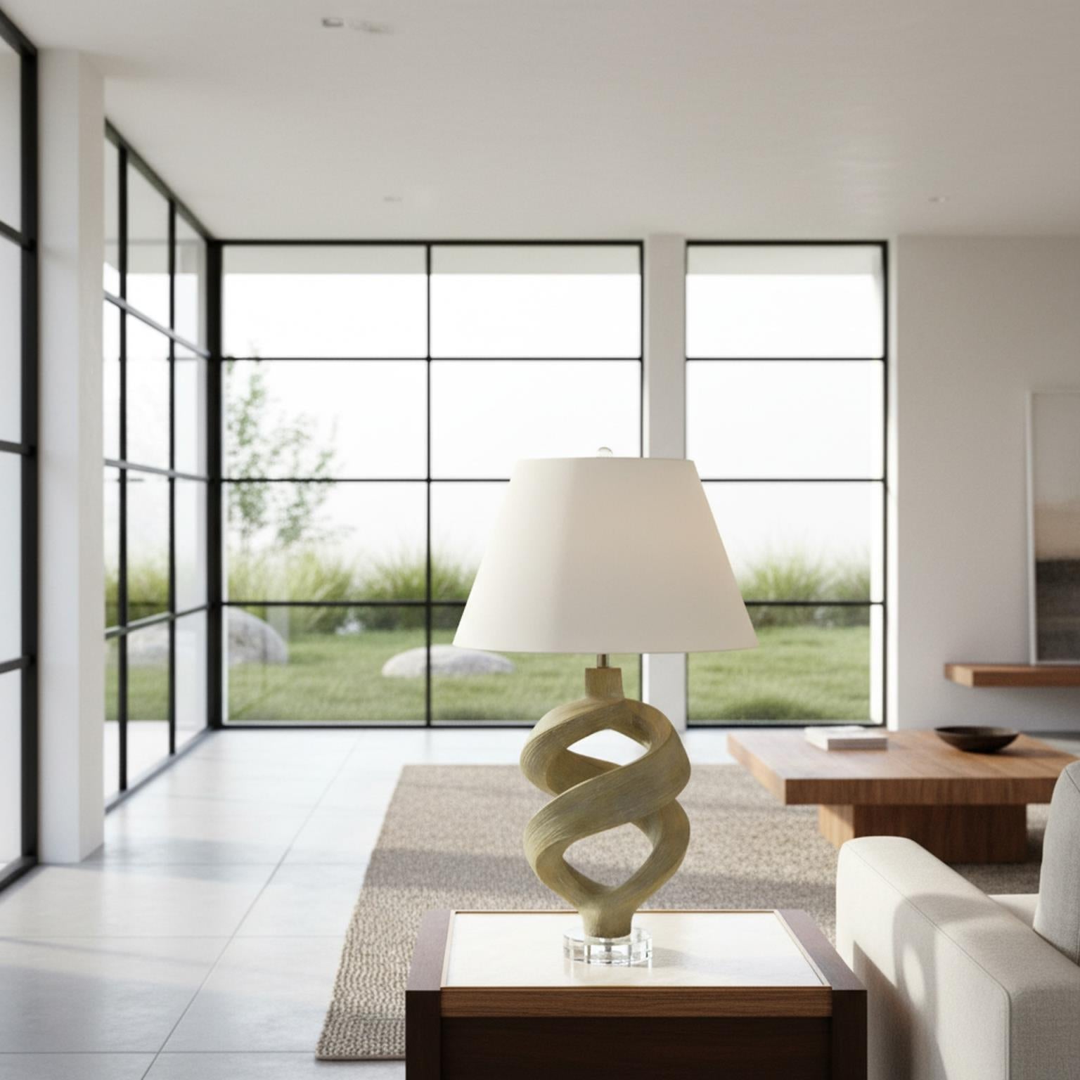 Infinity, 31" resin table lamp in faux wood grey wash finish, sold as 1pk