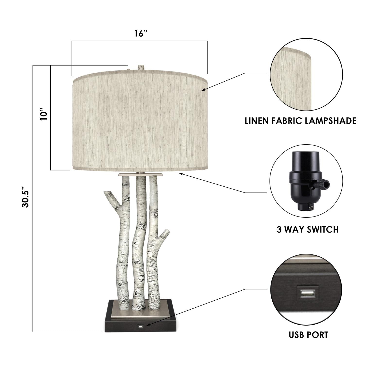 Birchwood Trio, 29.5" white wash table lamp, sold as 2pk