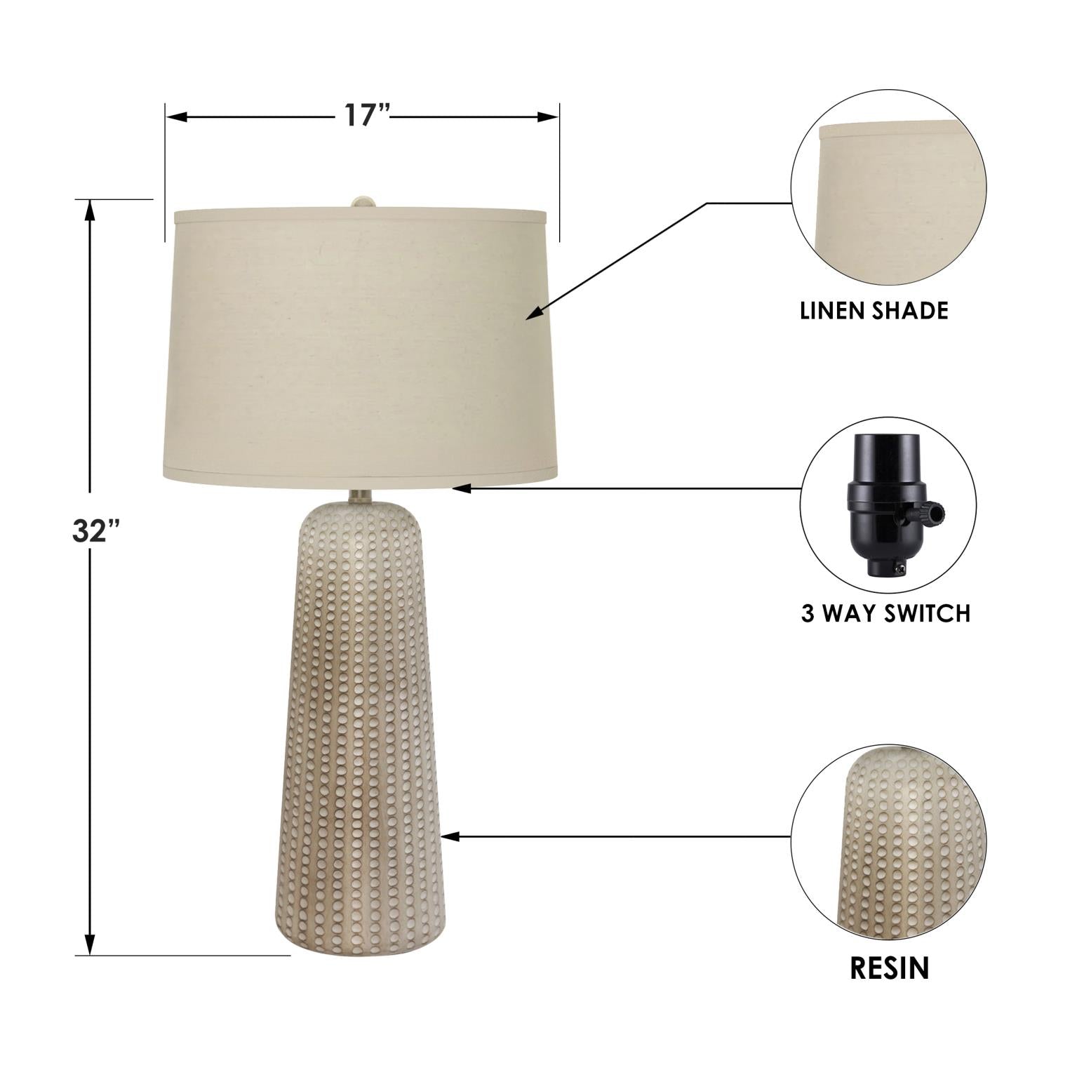 Marissa, 31" resin table lamp in , sold as 2pk