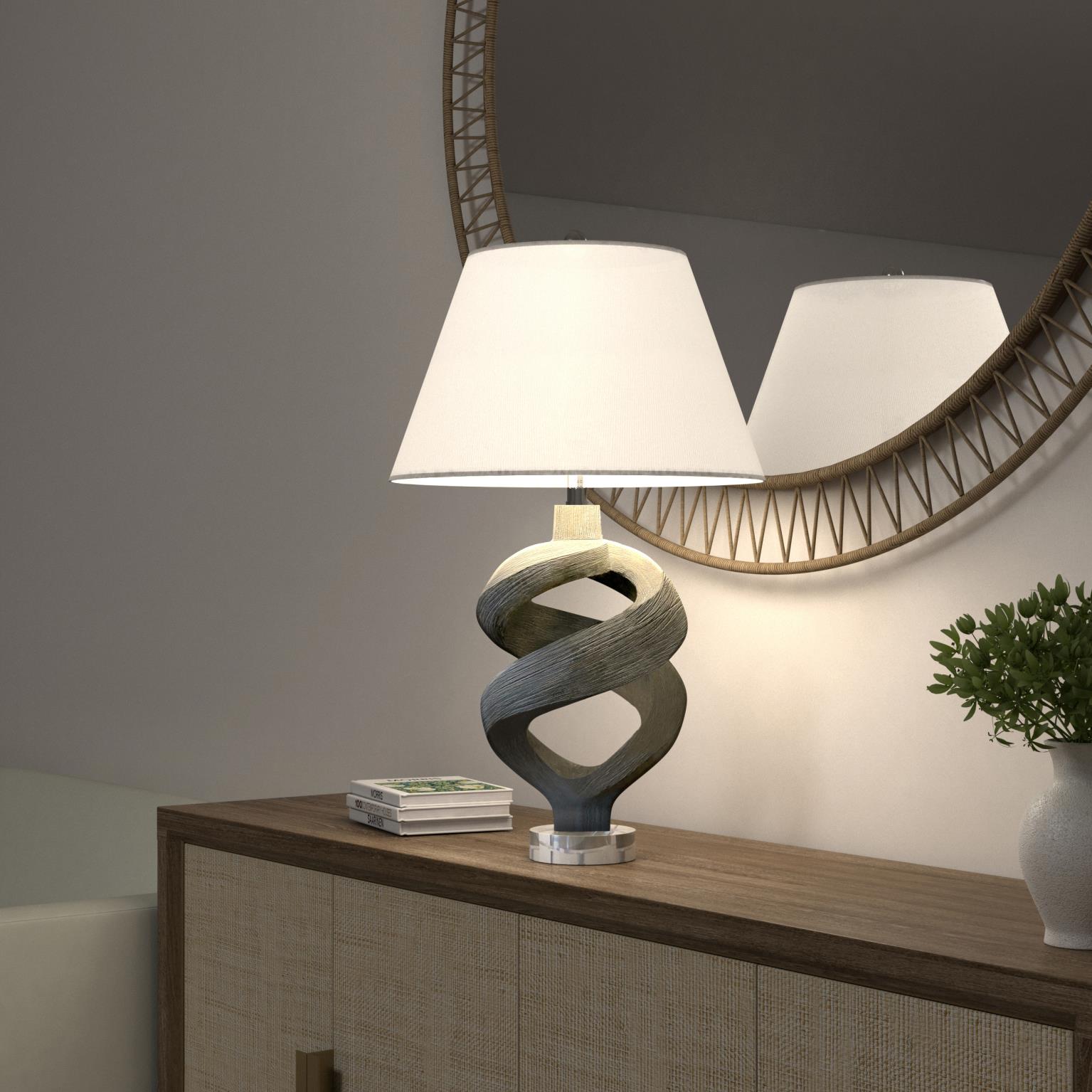 Infinity, 31" resin table lamp in faux wood grey wash finish, sold as 1pk