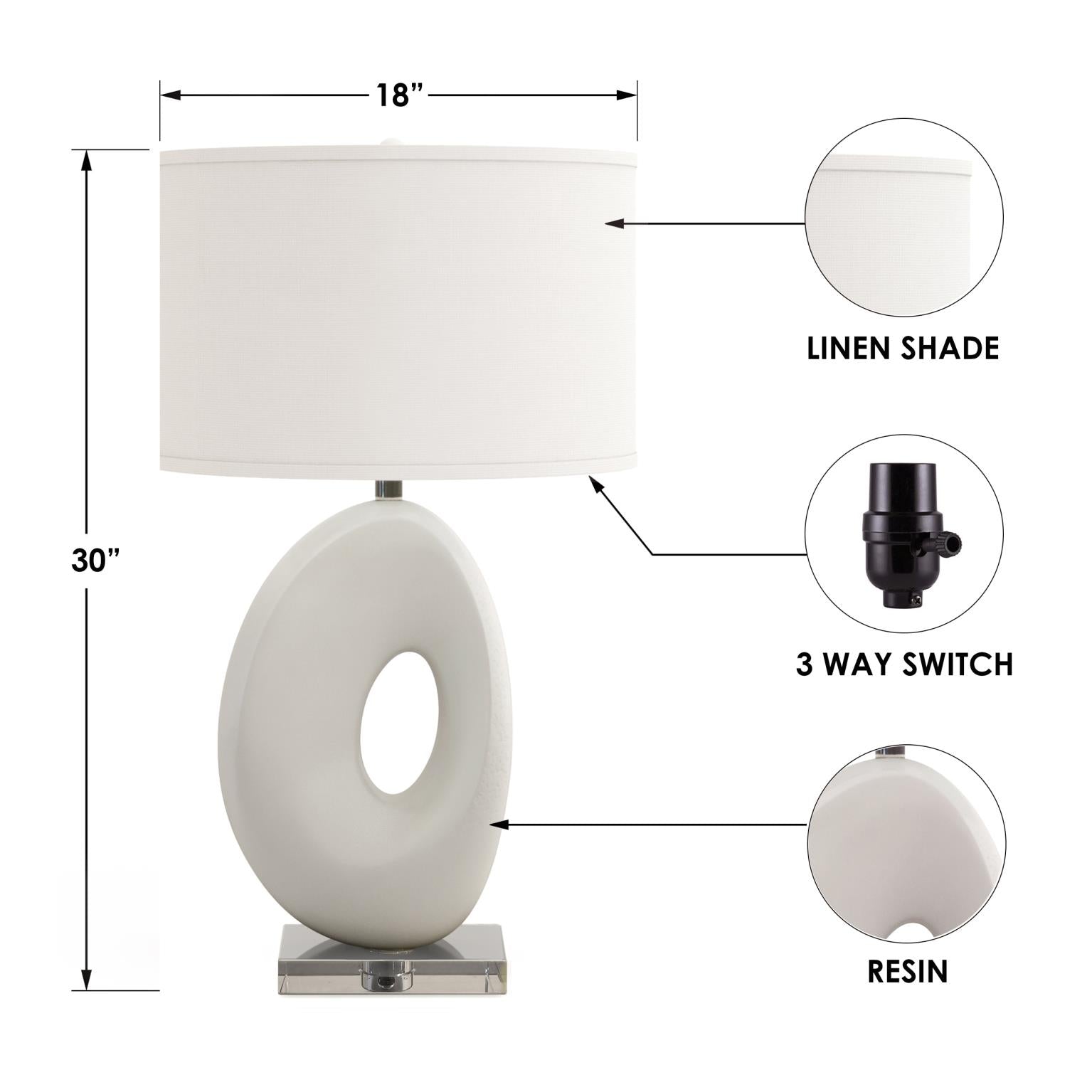 Eva, 30" resin table lamp with organic shape and white finish, sold as 1pk