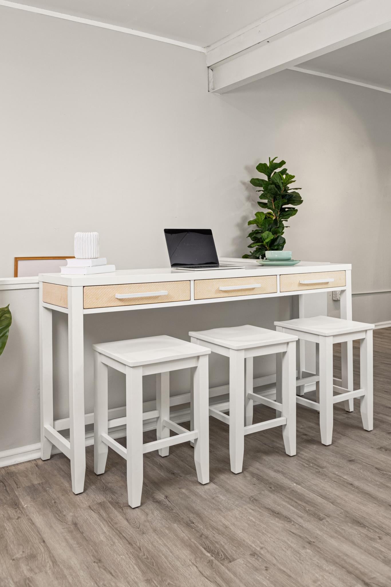 Miramar 3-Drawer Console w/ Power. Sand and Stark White Finish